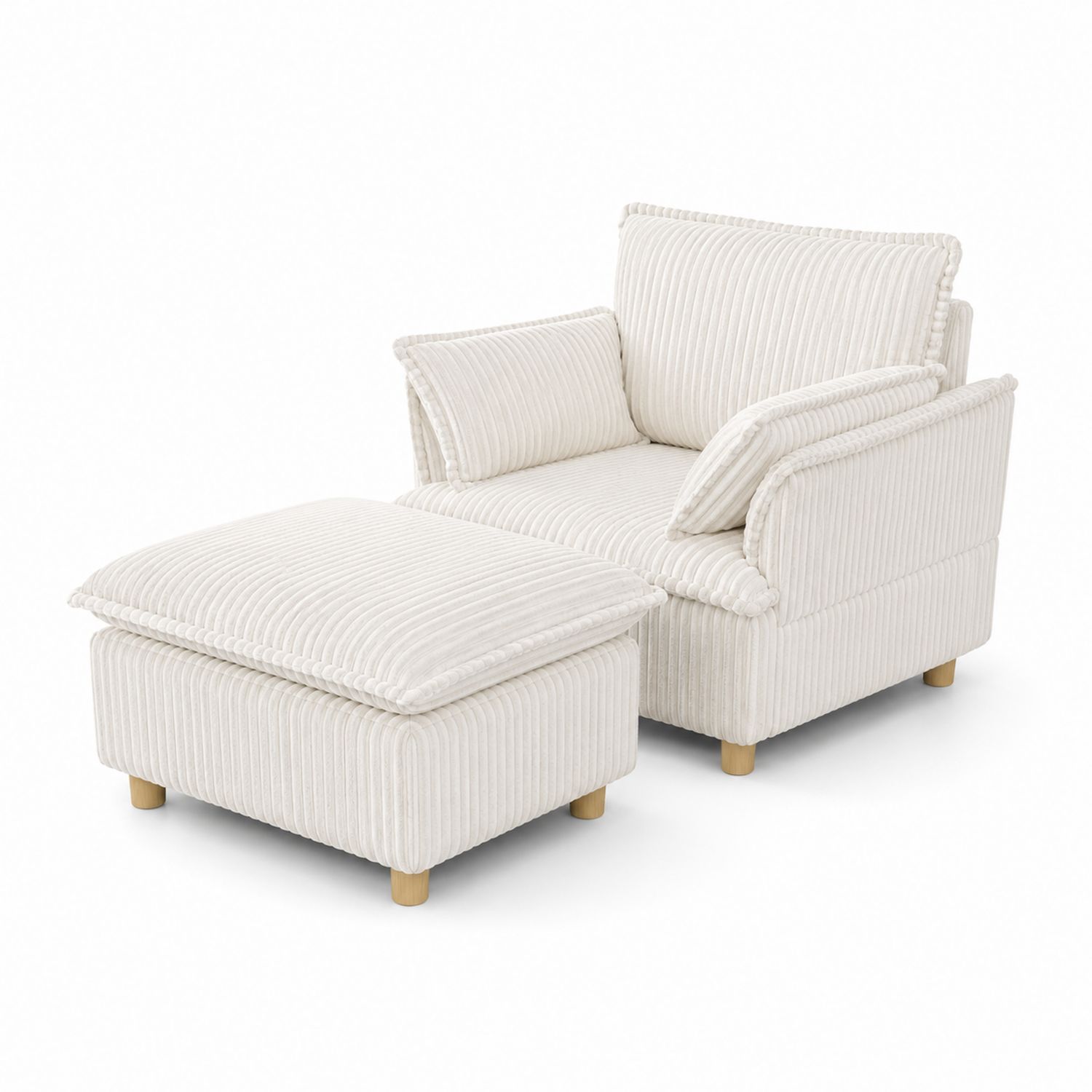 Conjunto de Sofá y Taburete de Pana Beige-luntrivaria