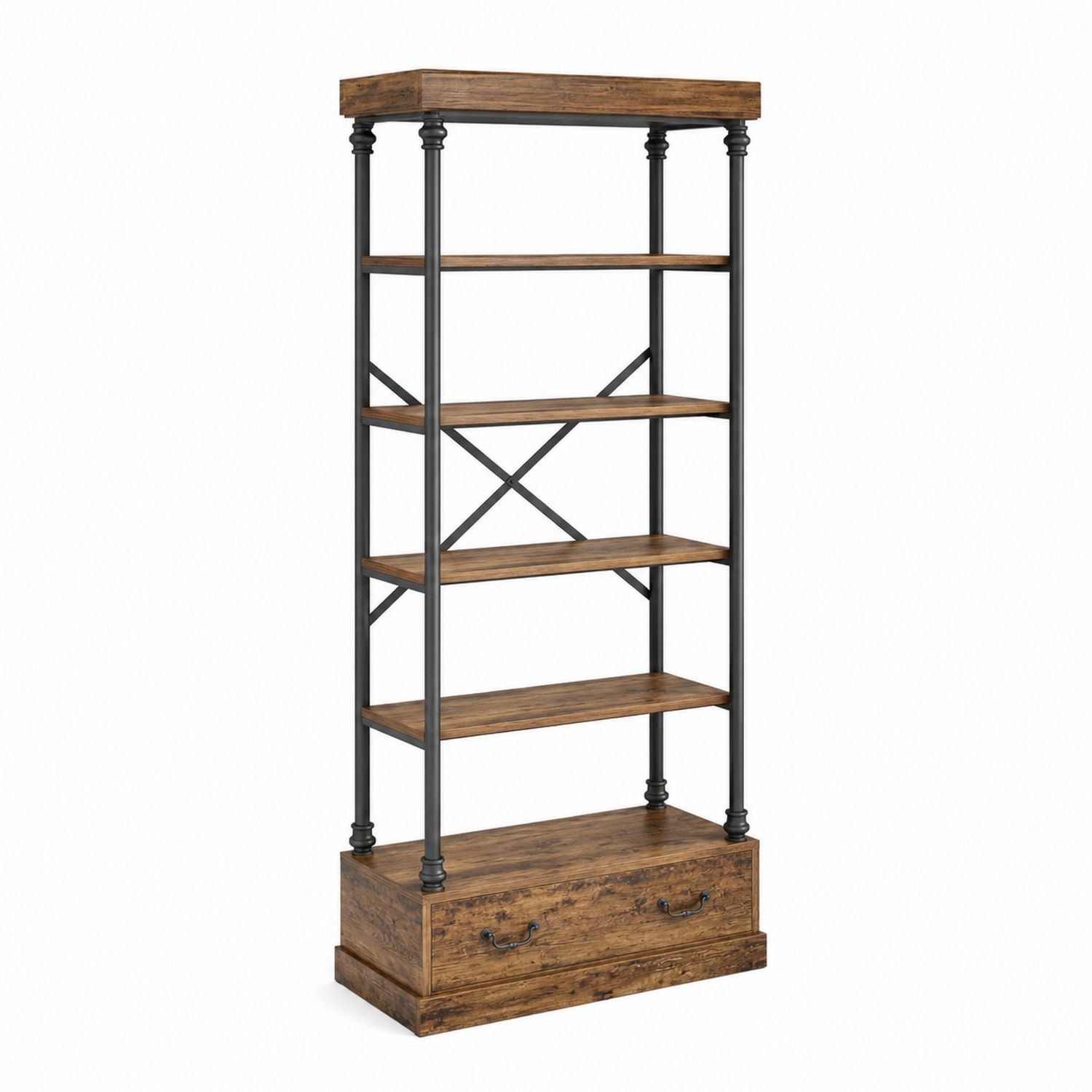 Estantería de Metal con Estantes de Madera y Cajón 180x80x40 cm-luntrivaria