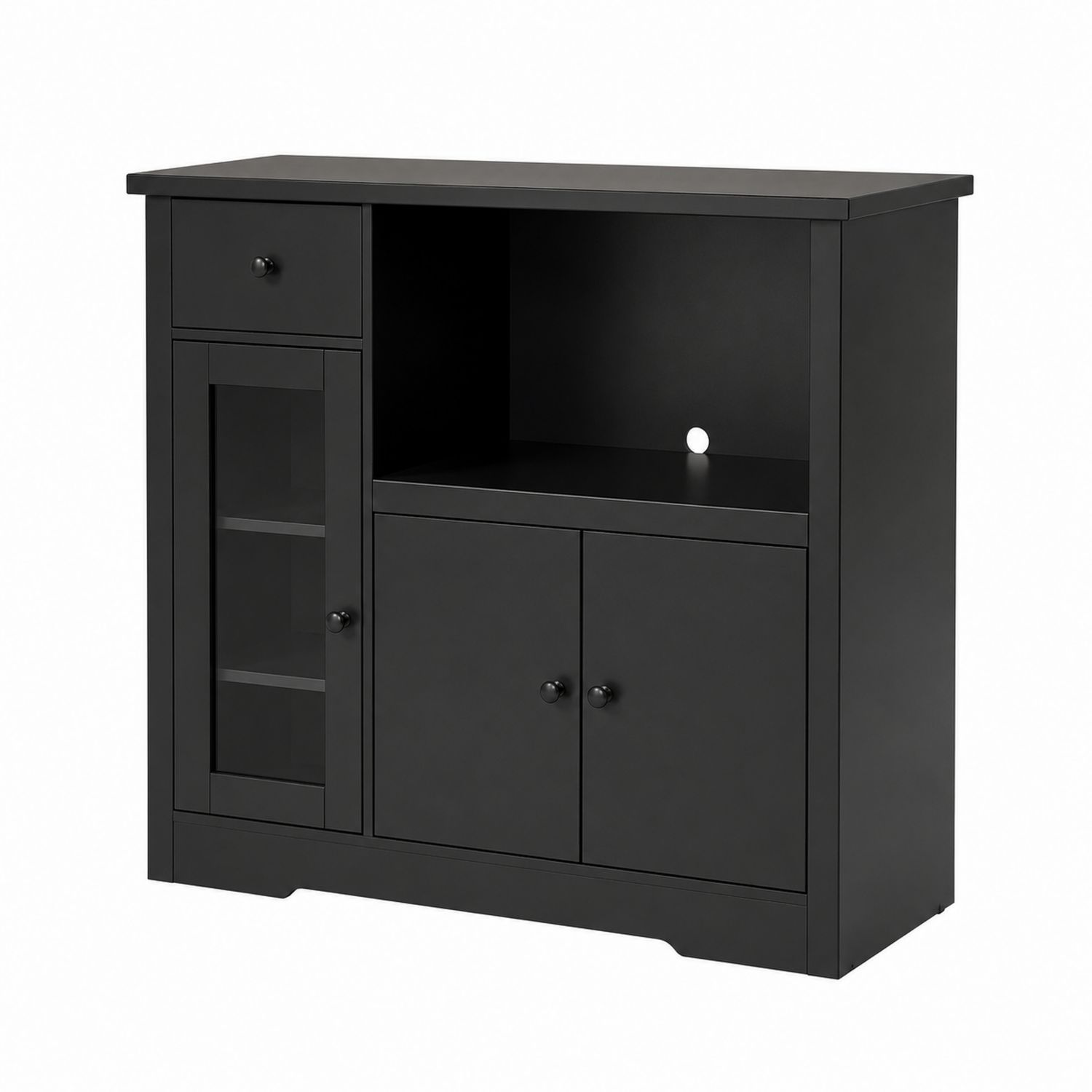 Aparador Negro de MDF con Puertas de Vidrio Templado-luntrivaria