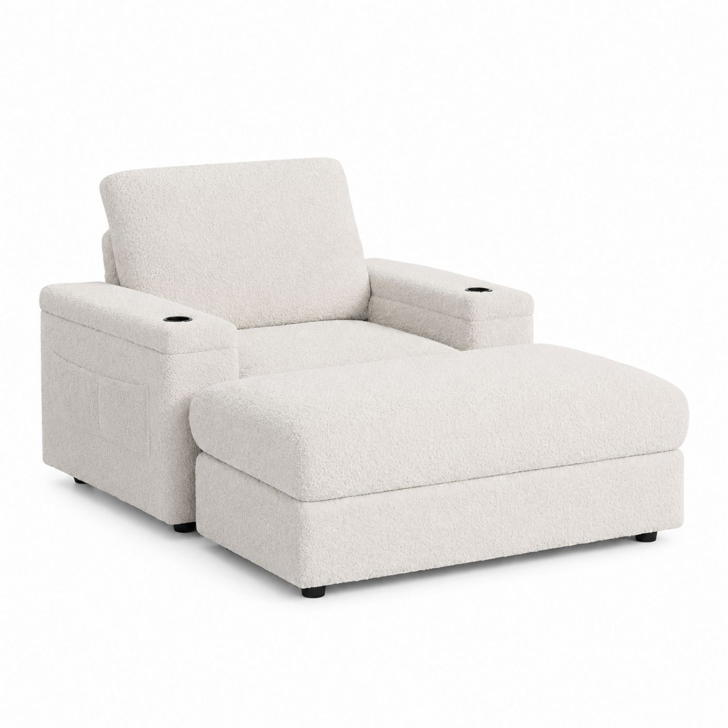 Sofá cama chaise longue de poliéster Beige con portavasos-luntrivaria
