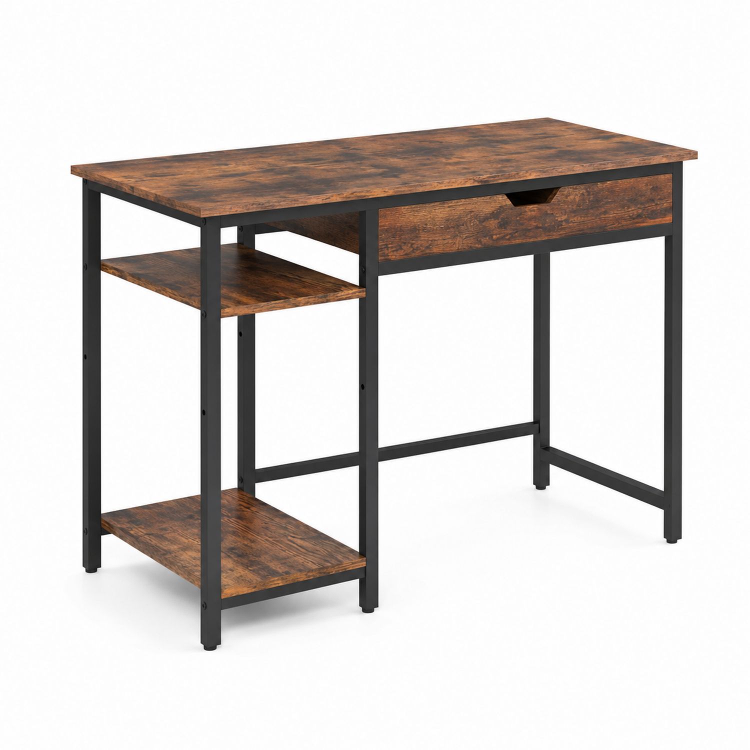 Escritorio de Metal y Madera con Estanterías y Cajón Marrón/Negro 120 cm-luntrivaria