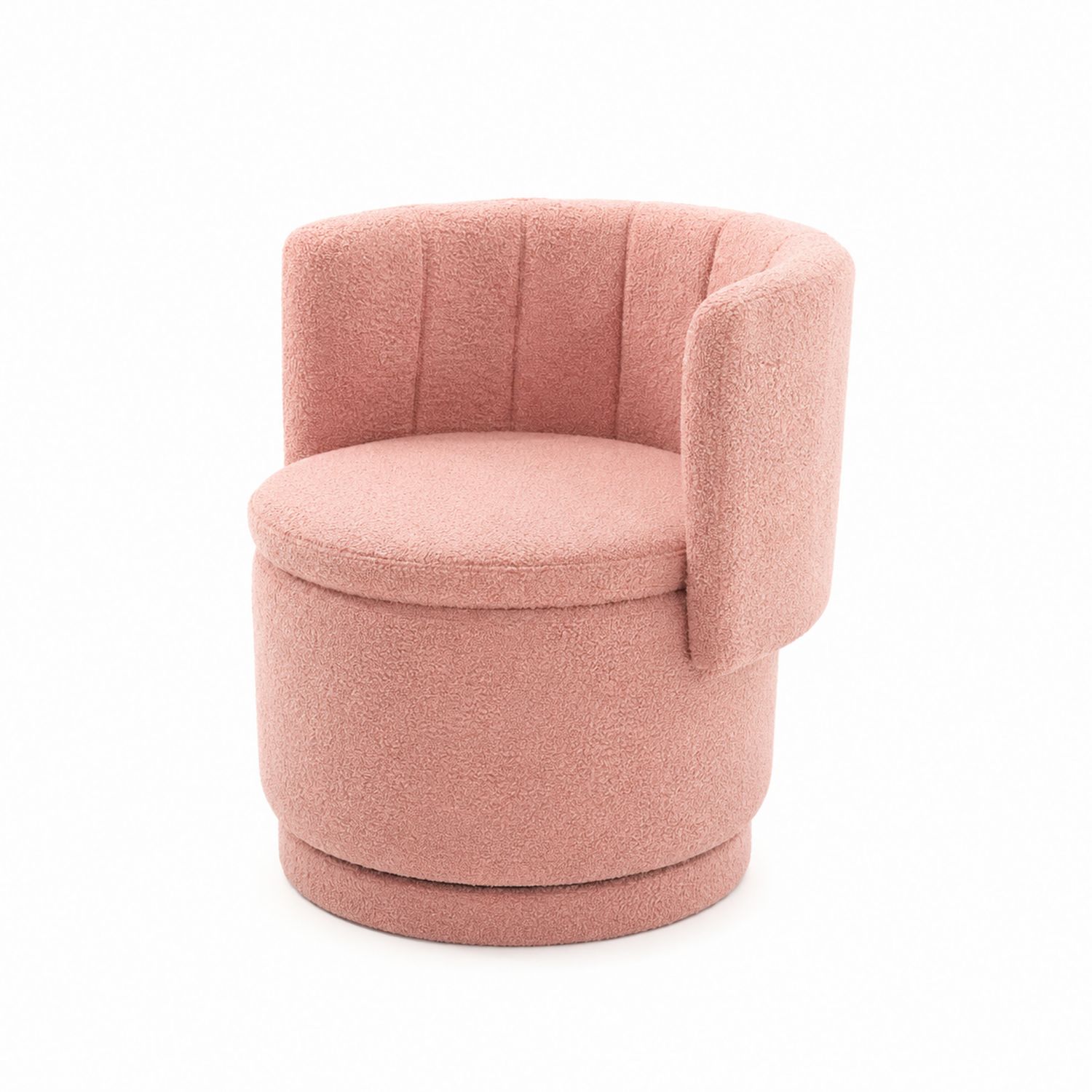 Silla giratoria de tela bouclé rosa con respaldo curvo-luntrivaria