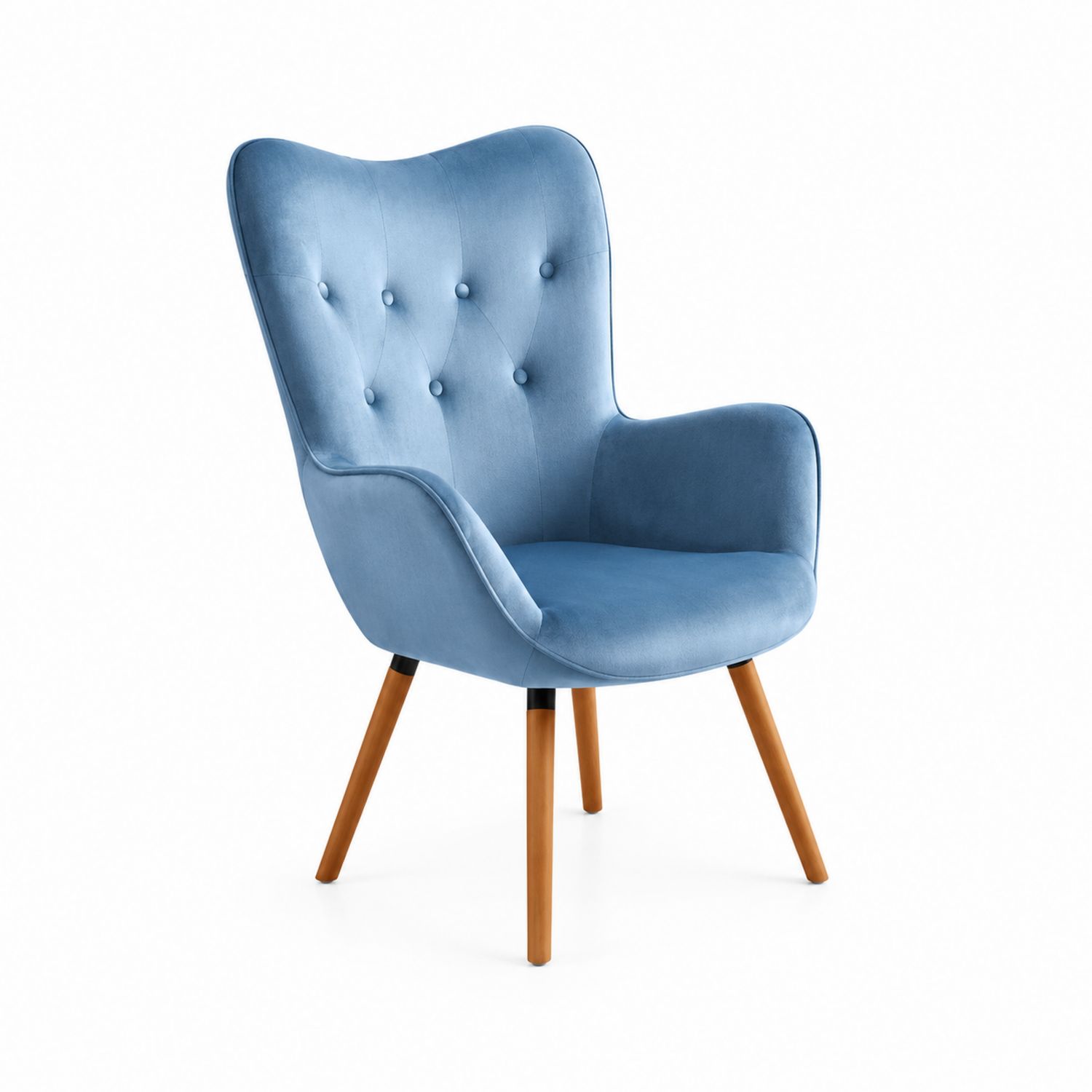 Silla de terciopelo azul con patas de madera-luntrivaria