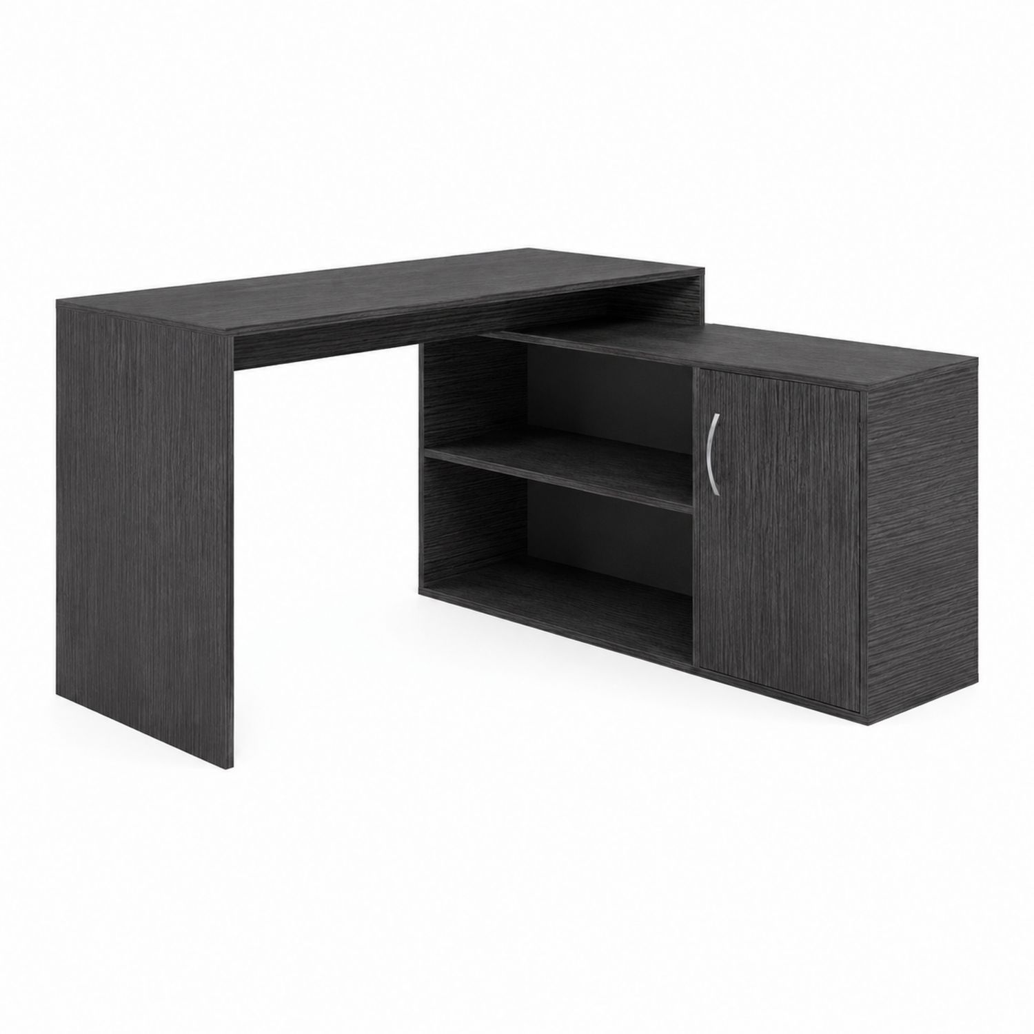 Escritorio en forma de L con armario de madera negra 140x120x75 cm-luntrivaria