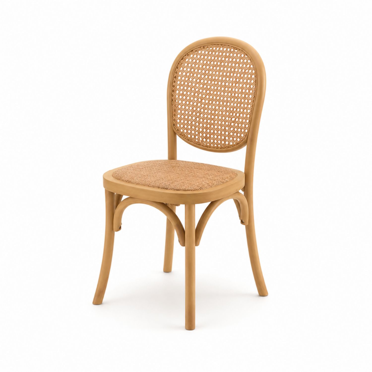 Silla de madera con respaldo y asiento de ratán natural-luntrivaria