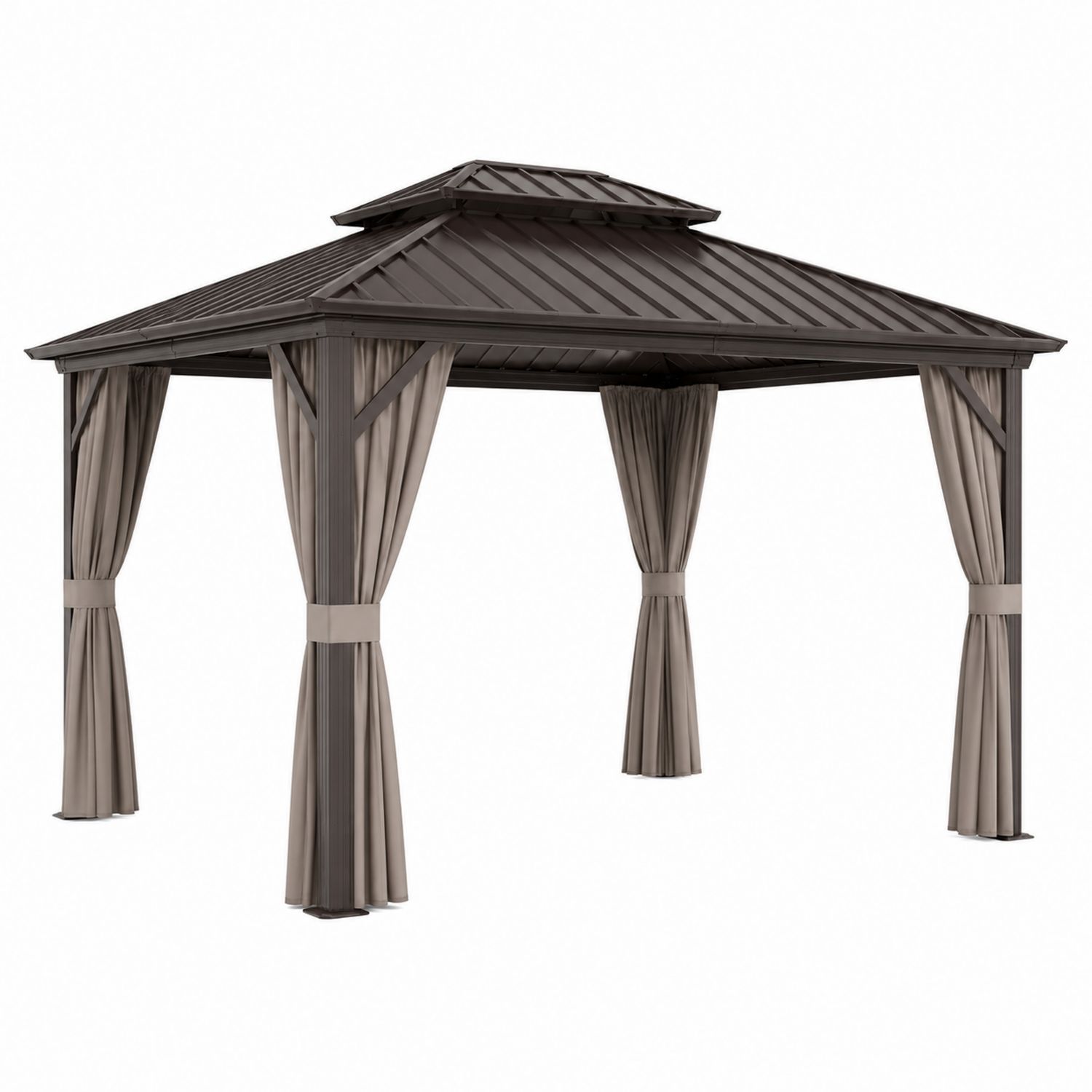 Pérgola de Aluminio con Techo Doble 3x4 m Marrón y Beige-luntrivaria