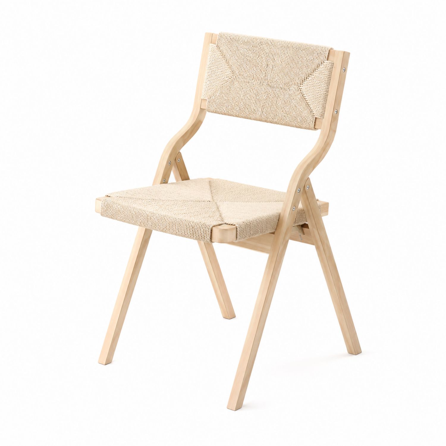 Silla plegable de madera con asiento de cuerda papel-luntrivaria