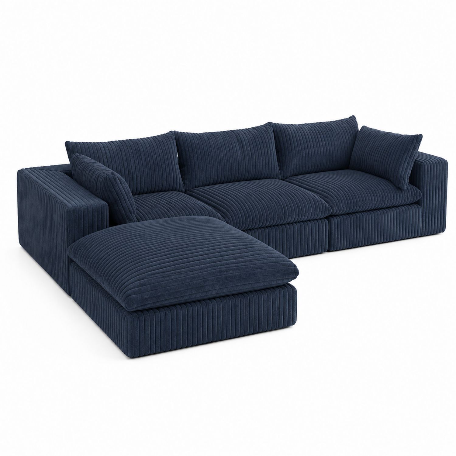 Sofá modular esquinero de pana azul con chaise longue 300 cm-luntrivaria