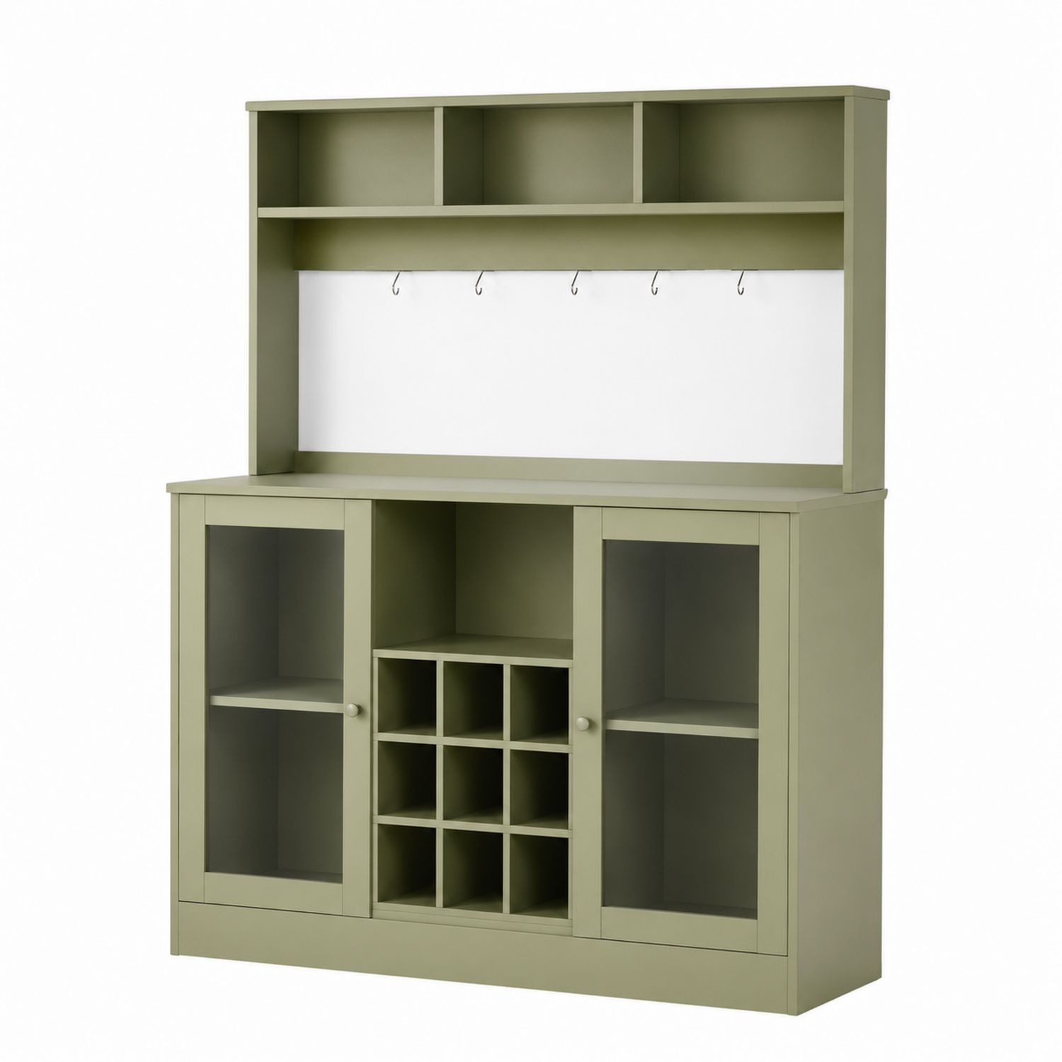 Aparador de Madera con Puertas de Vidrio Templado Verde Oliva-luntrivaria