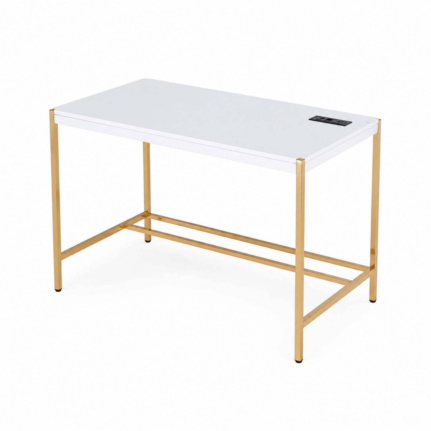 Escritorio Rectangular de MDF Blanco y Acero Dorado 120x60 cm-luntrivaria