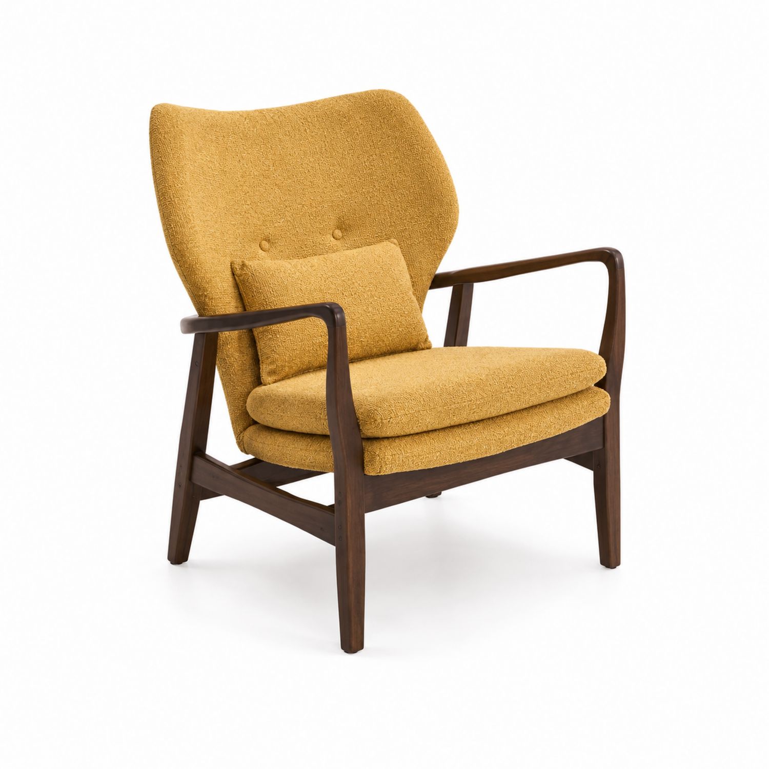 Silla de madera y tela amarilla con respaldo alto-luntrivaria