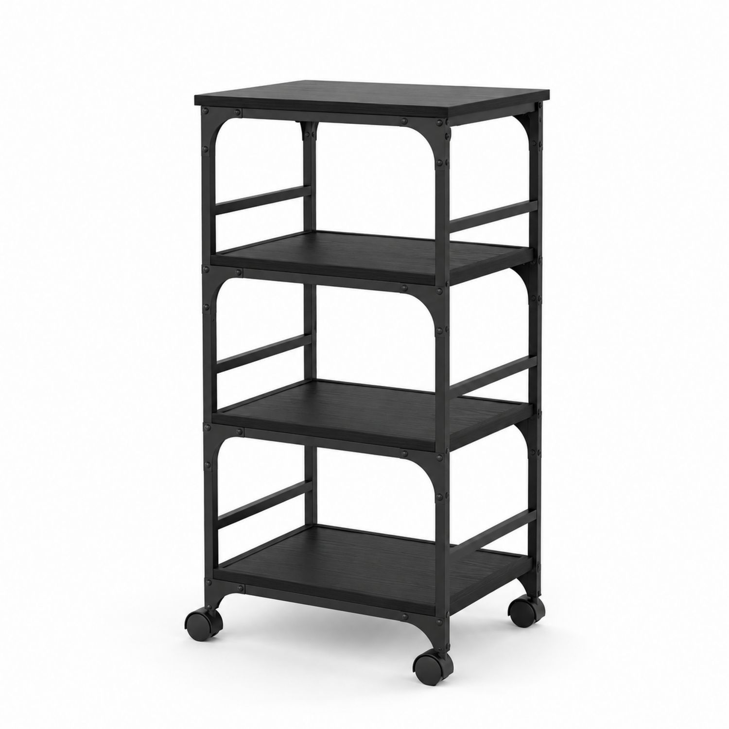 Carrito de acero y MDF negro con ruedas, 4 niveles, 86 cm-luntrivaria