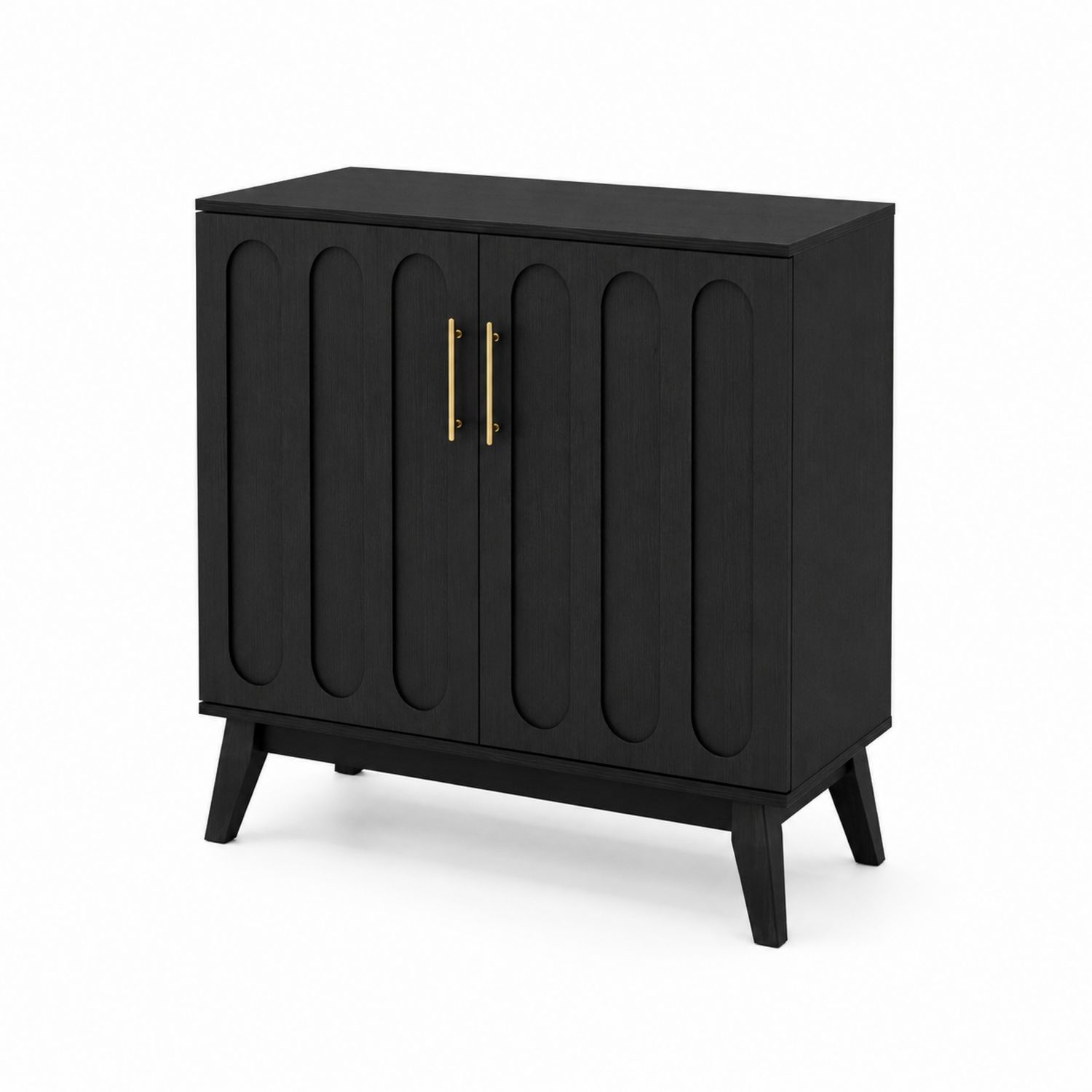 Aparador de madera negra con tiradores dorados 80x40x100cm-luntrivaria