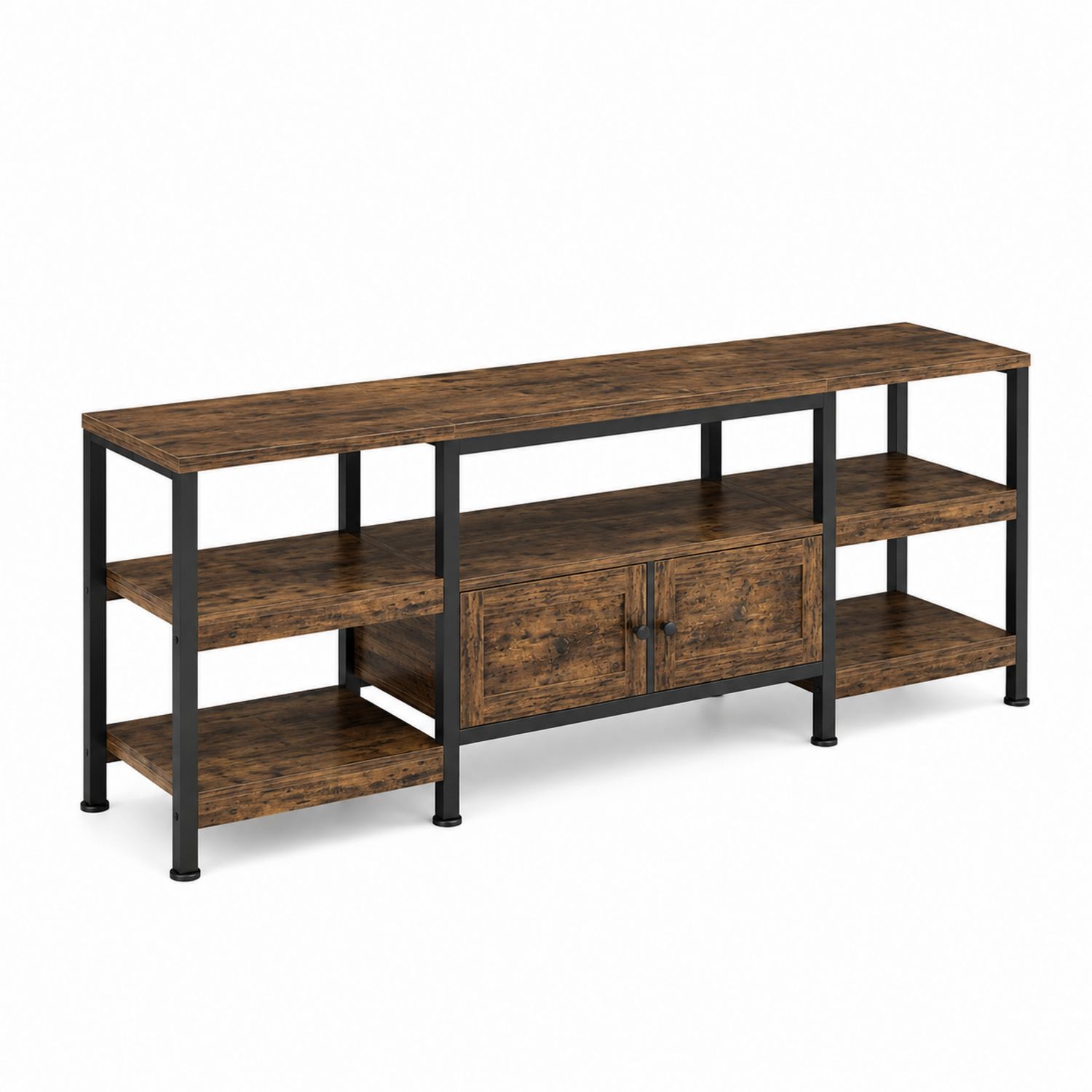 Mueble de TV de Madera y Metal con Estantes y Armario Marrón-luntrivaria