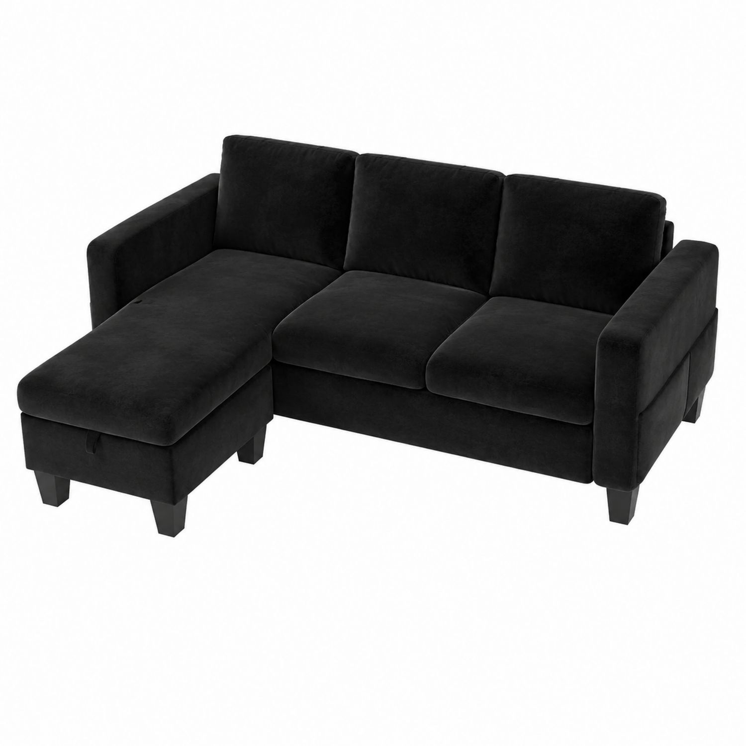Sofá seccional en L de terciopelo negro-luntrivaria