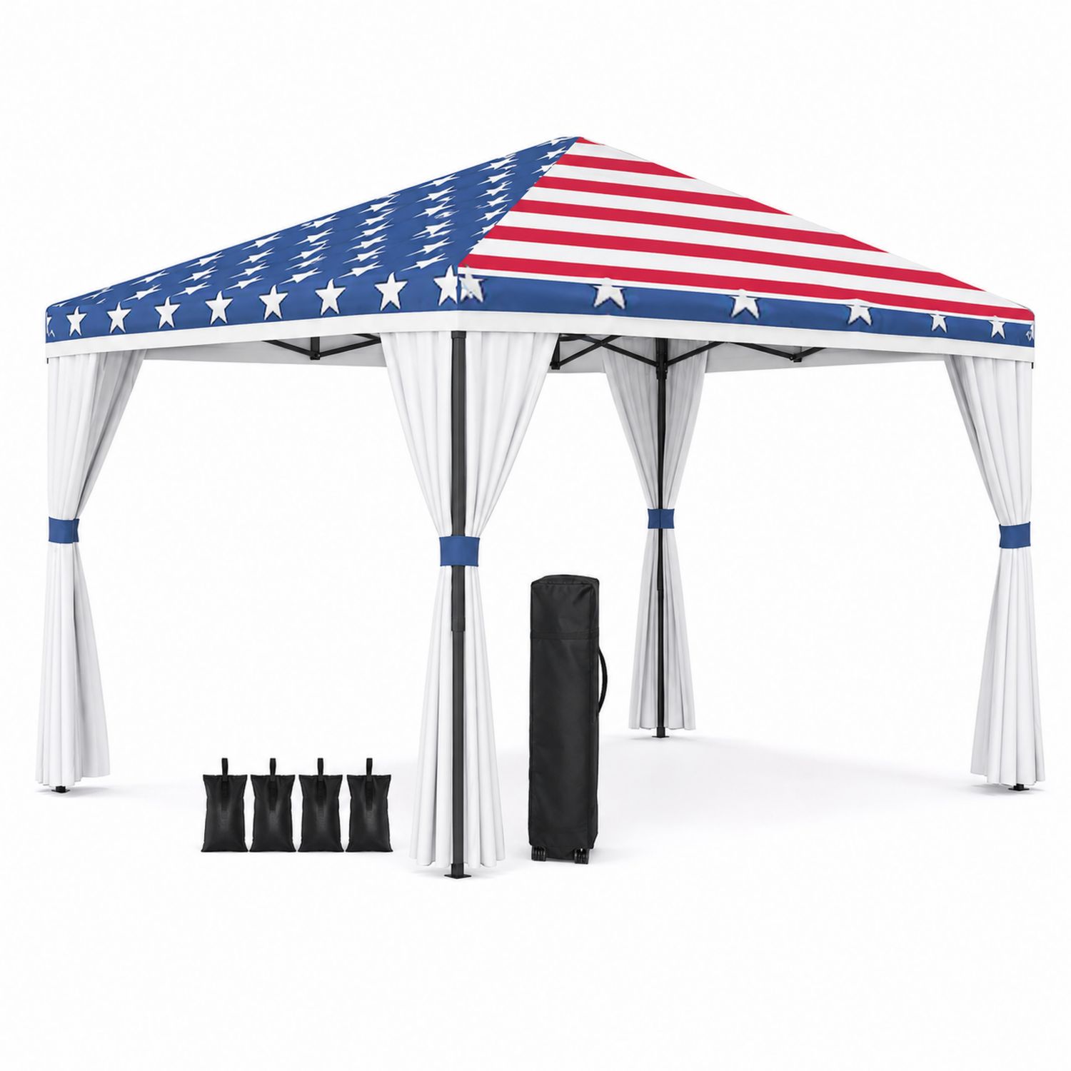 Carpa Plegable 3x3m de Poliéster con Estrellas y Rayas-luntrivaria