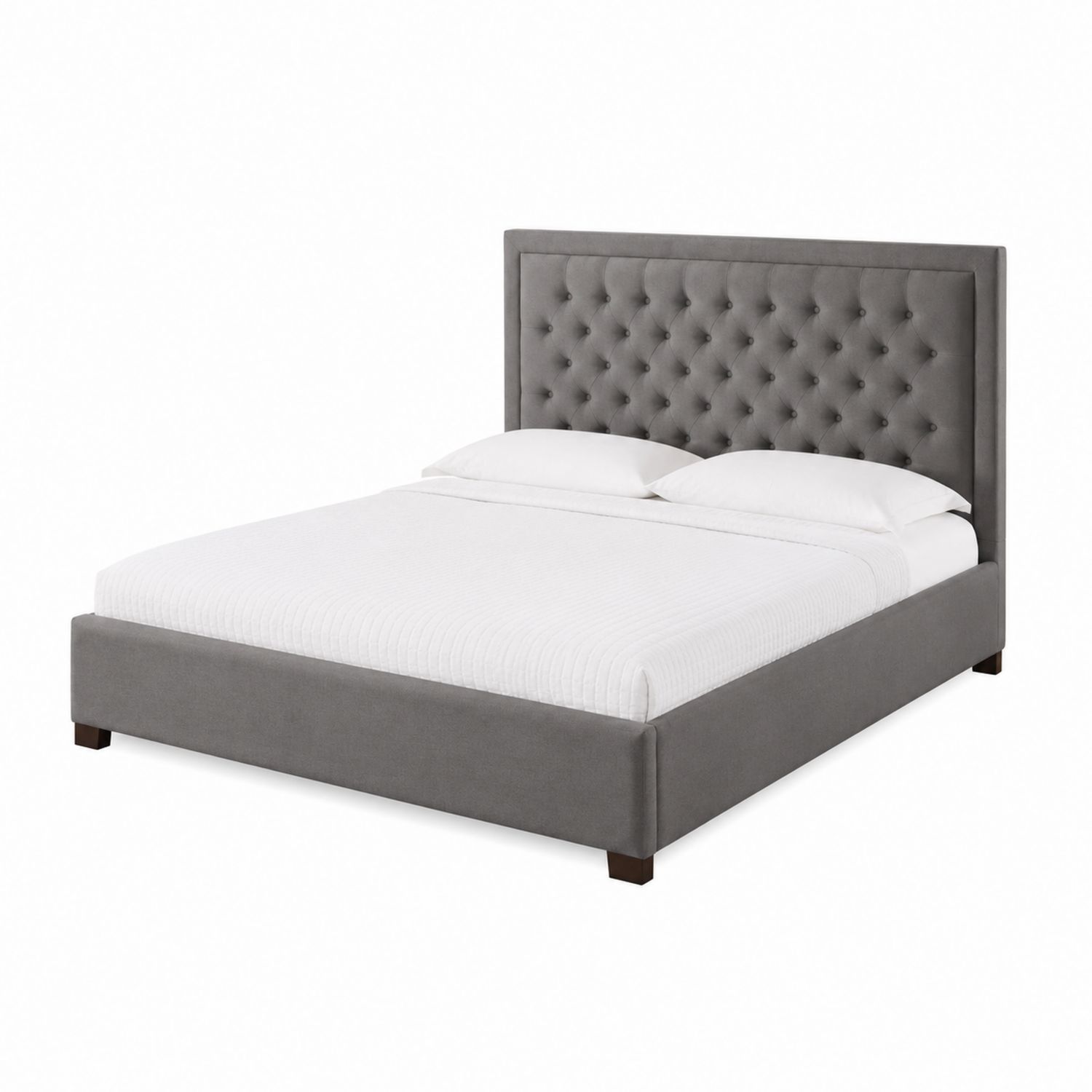 Cama tapizada de tela gris con cabecera capitoné 200x160 cm-luntrivaria