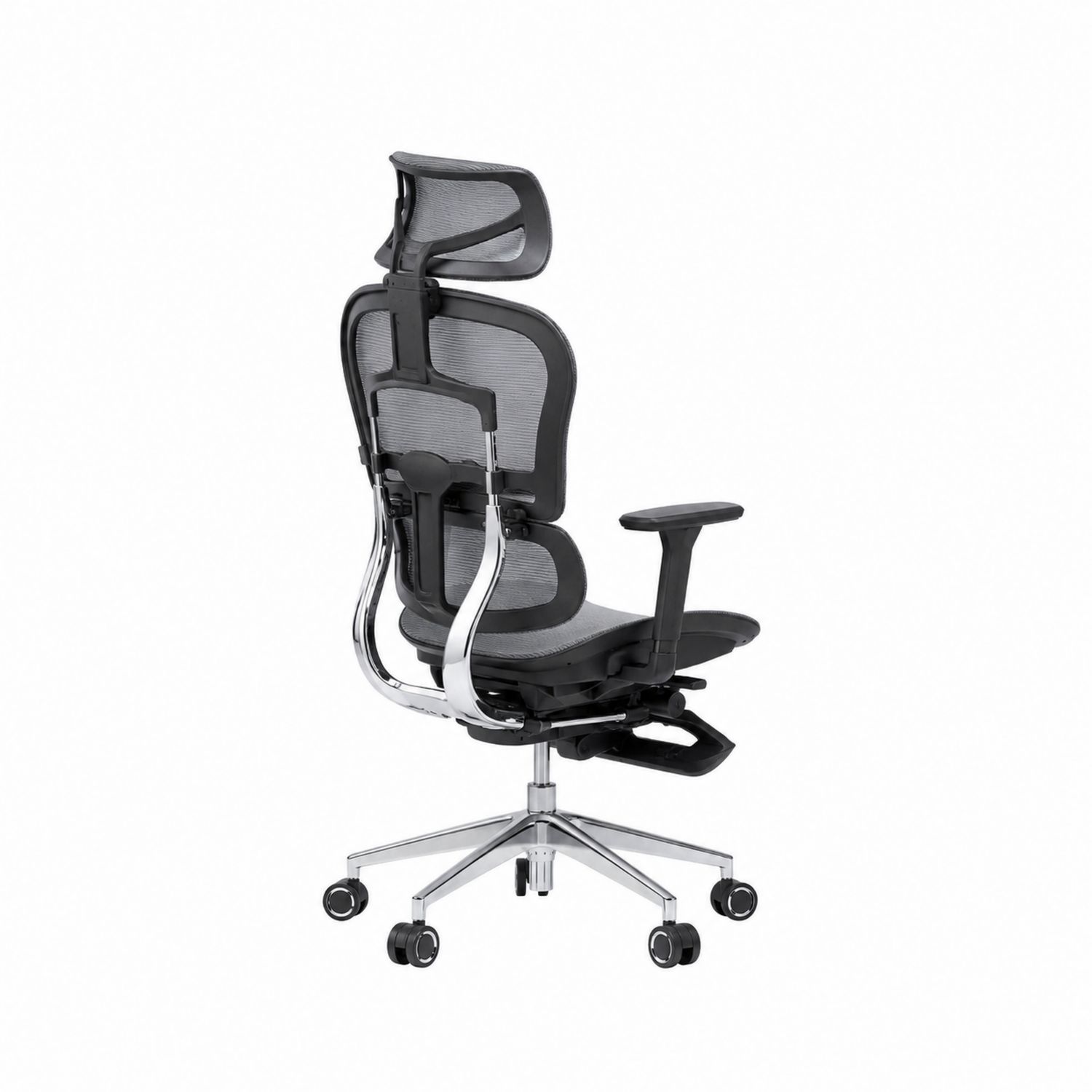 Silla ergonómica de malla con base cromada y reposapiés ajustables-luntrivaria