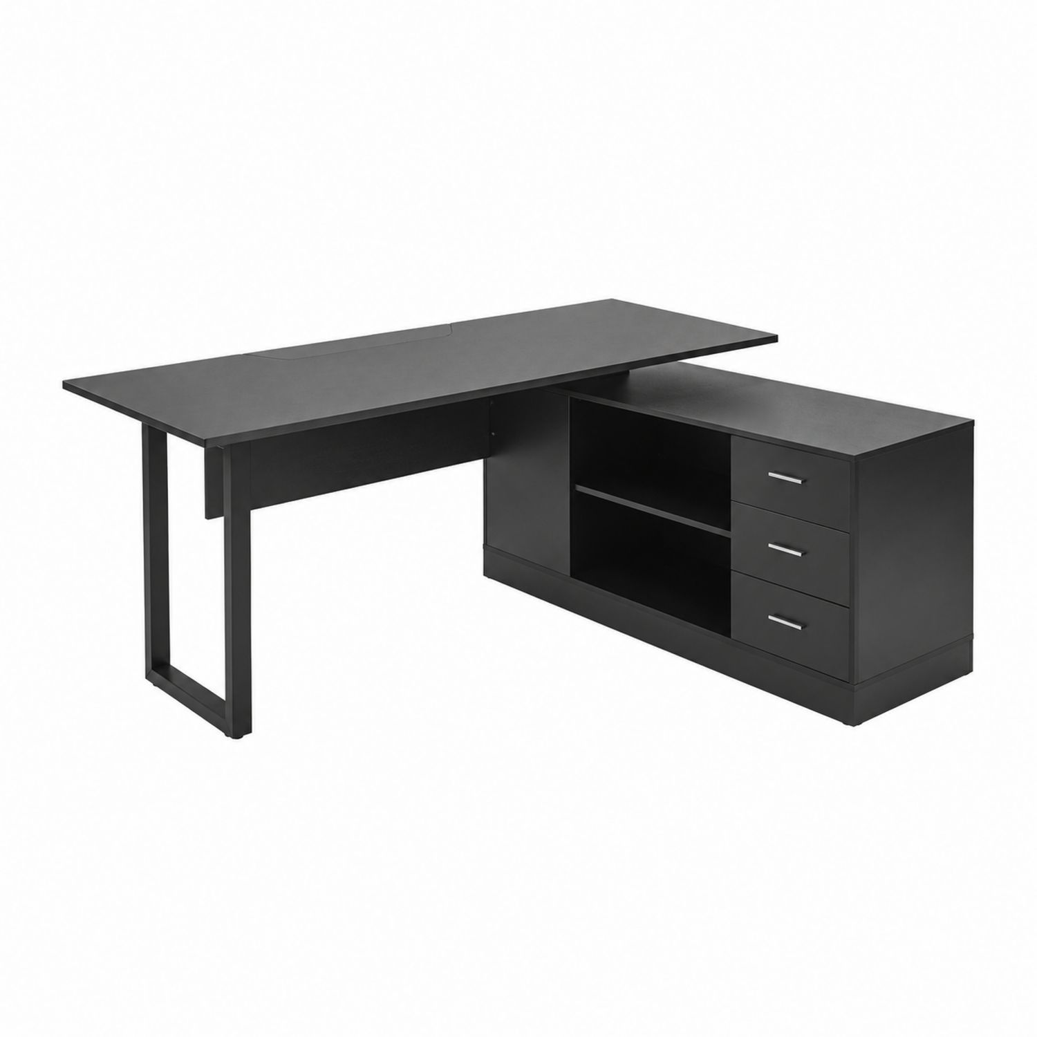 Escritorio en L de Madera y Metal Negro 200x150x75 cm-luntrivaria