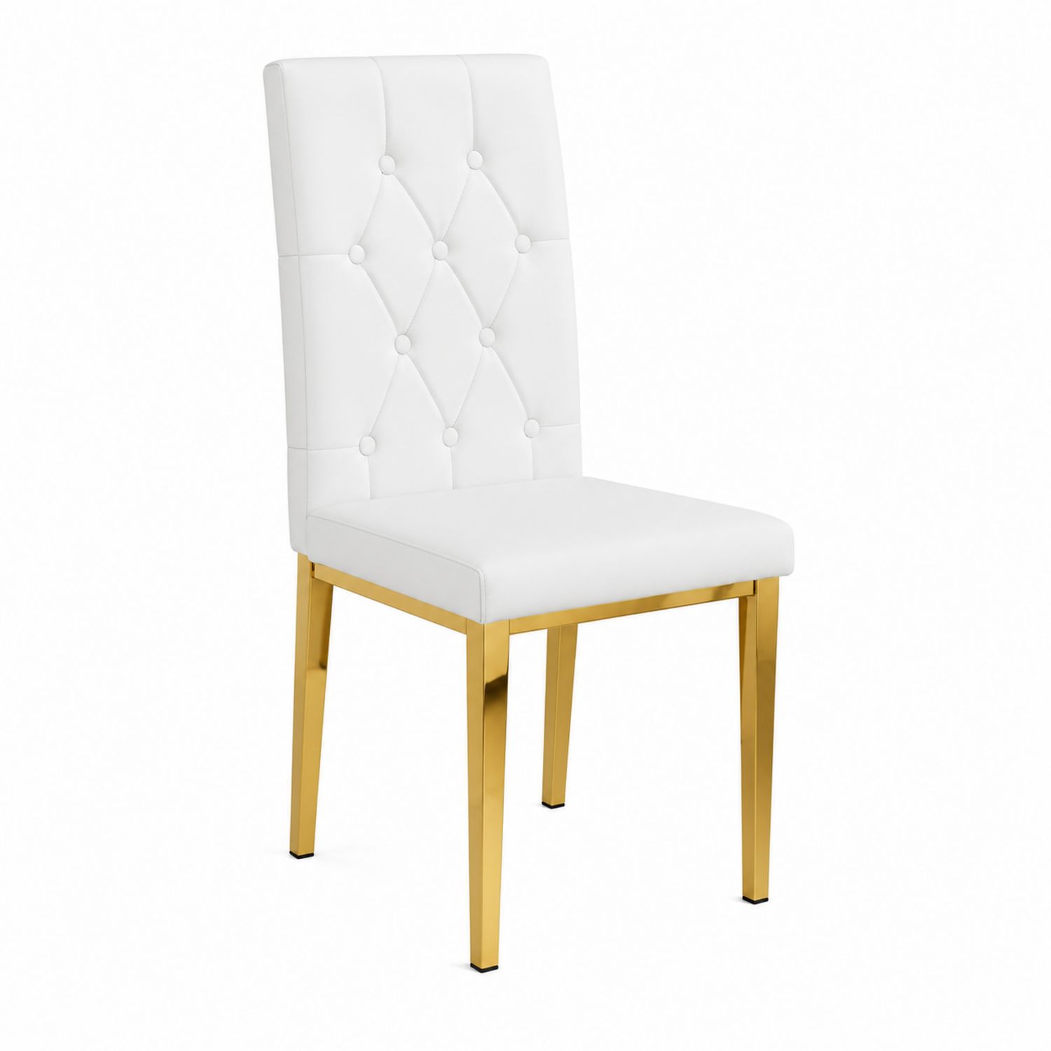Silla de comedor con piel blanca y patas de metal dorado-luntrivaria