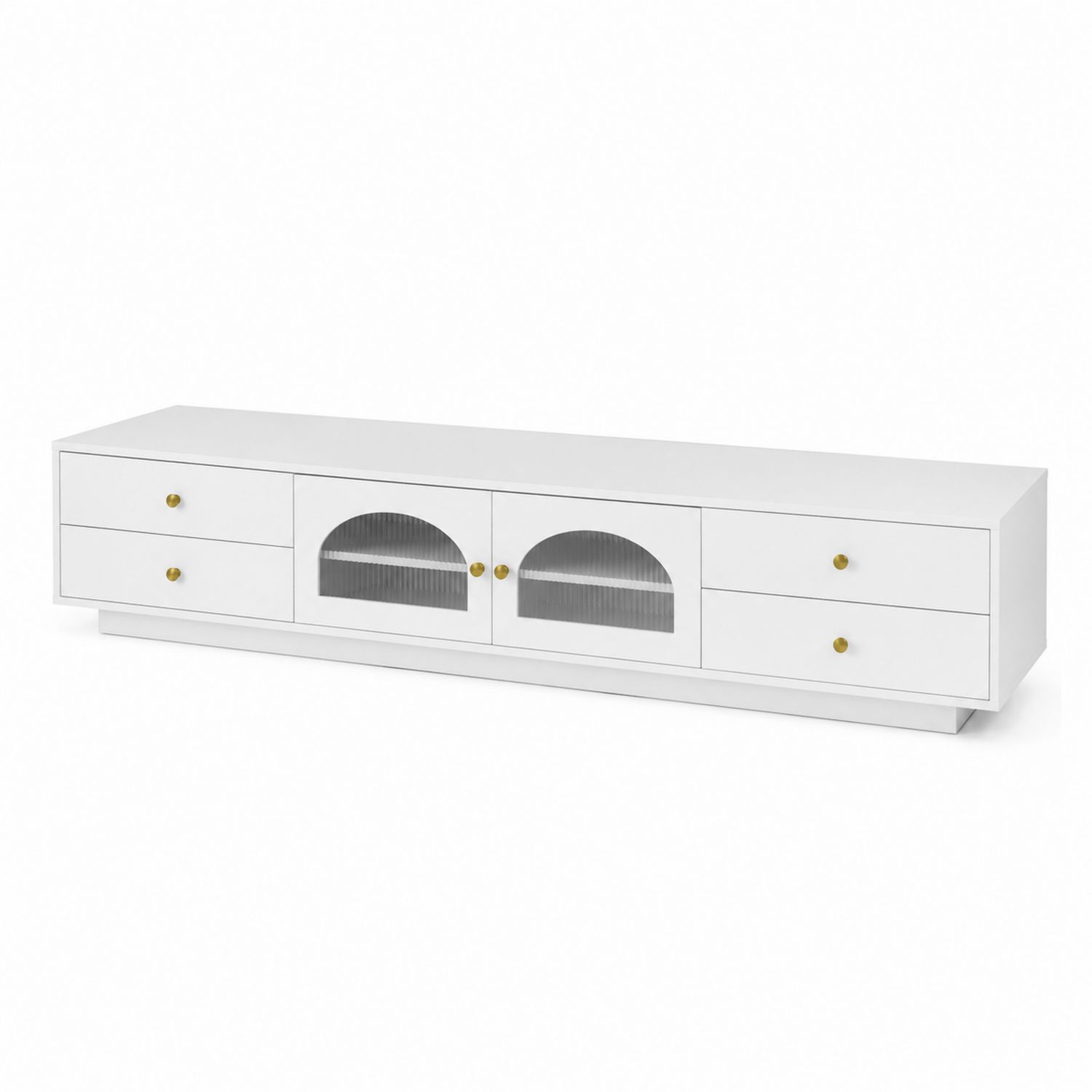 Mueble de TV bajo de MDF con cajones y puertas de vidrio templado blanco-luntrivaria