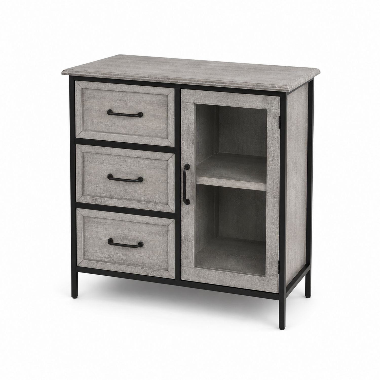 Aparador de Madera con 3 Cajones y Puerta de Vidrio-luntrivaria