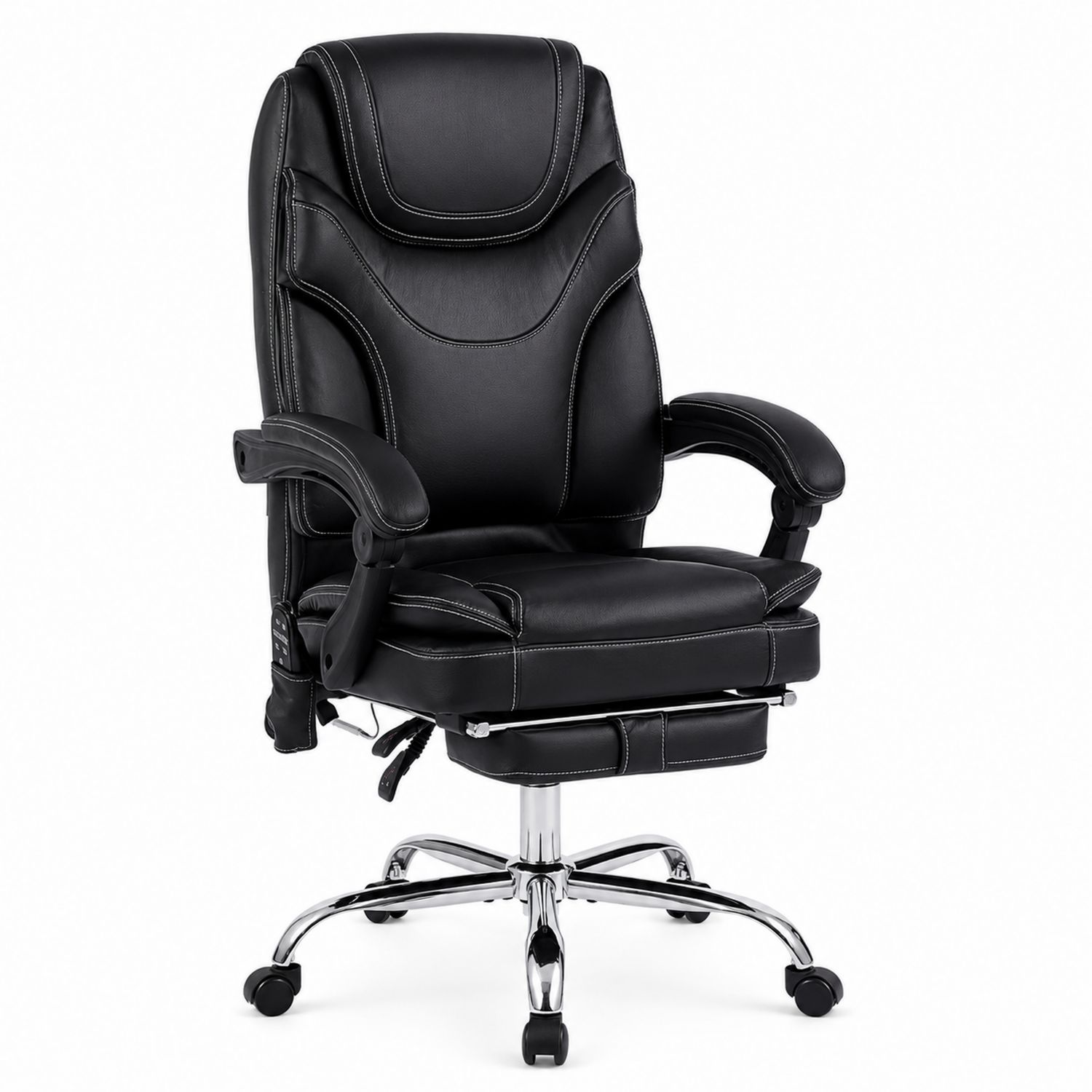 Silla de oficina de cuero sintético negro con reposapiés ajustable-luntrivaria
