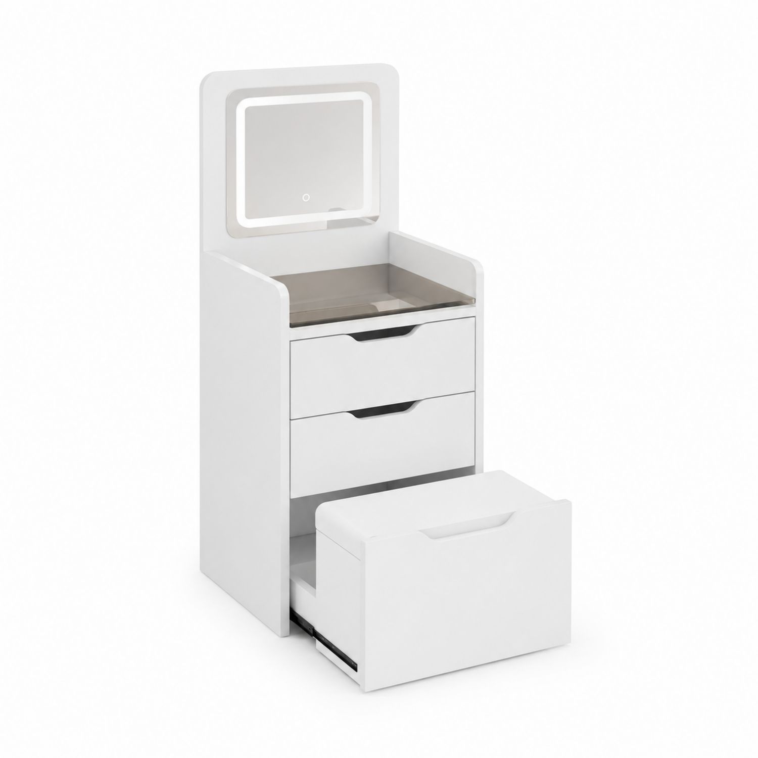 Tocador de MDF Blanco con Espejo y Taburete Extraíble-luntrivaria
