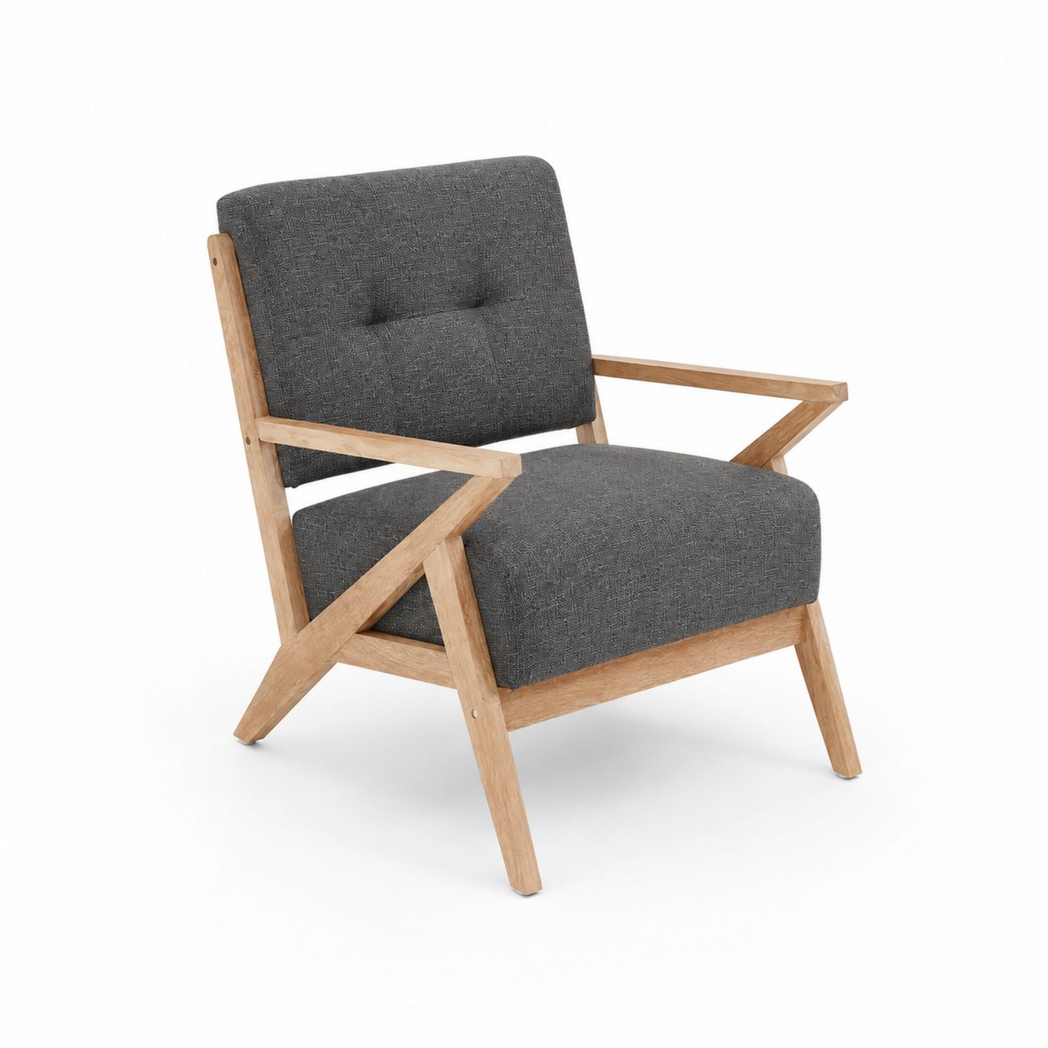 Silla de madera con cojín de tela gris-luntrivaria