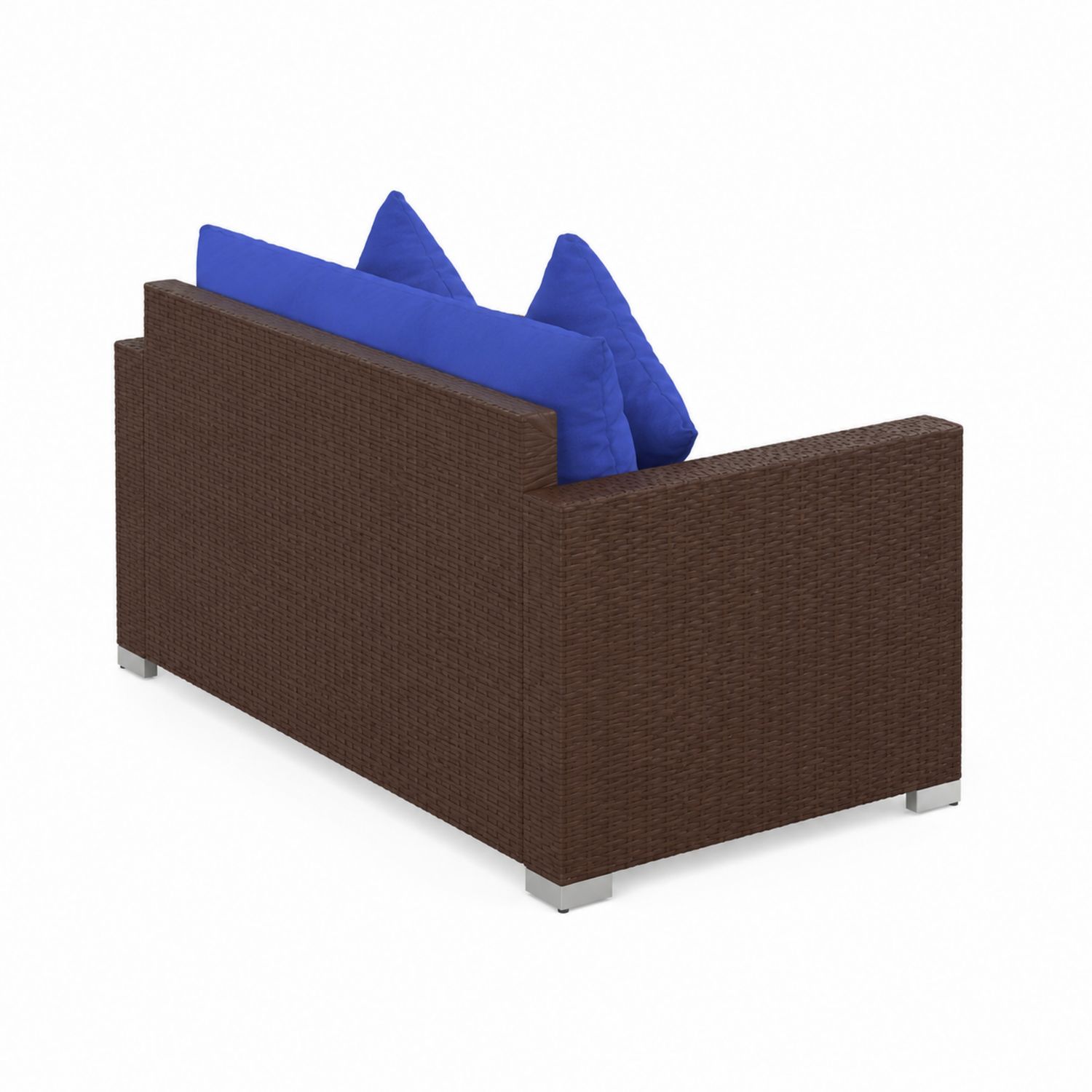 Sofá de Ratán Sintético Marrón con Cojines Azules para Exterior-luntrivaria