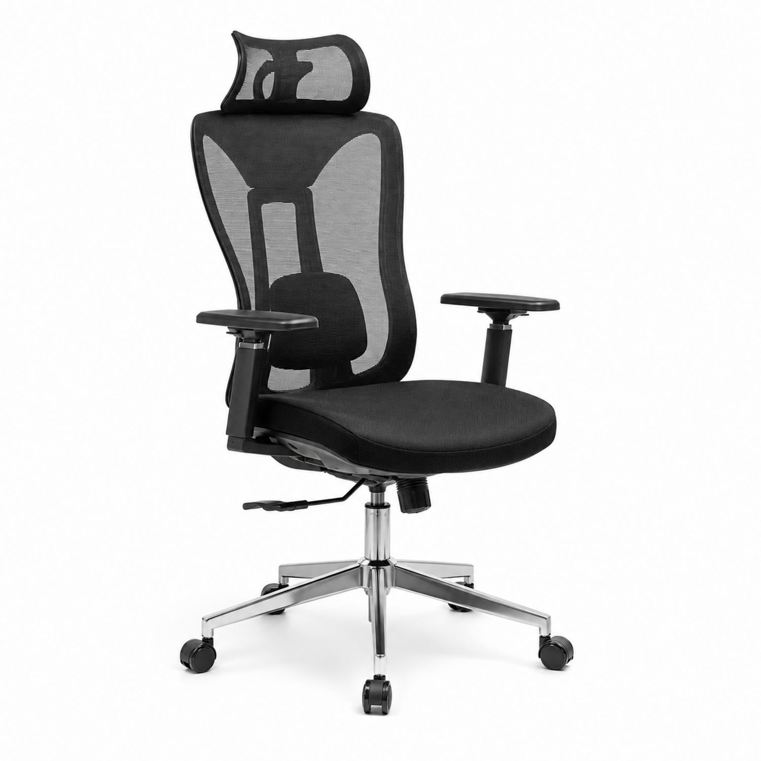 Silla de oficina ergonómica con respaldo de malla y reposacabezas ajustable negro-luntrivaria