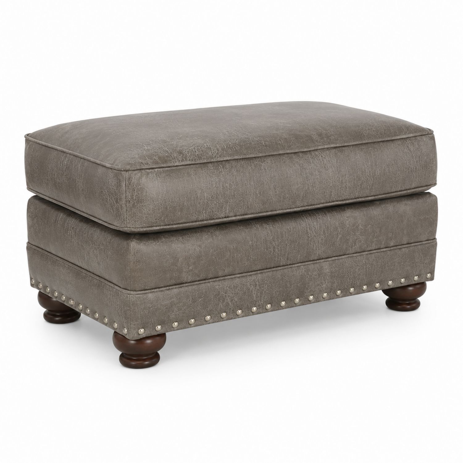 Banco rectangular de cuero sintético gris con patas de madera-luntrivaria
