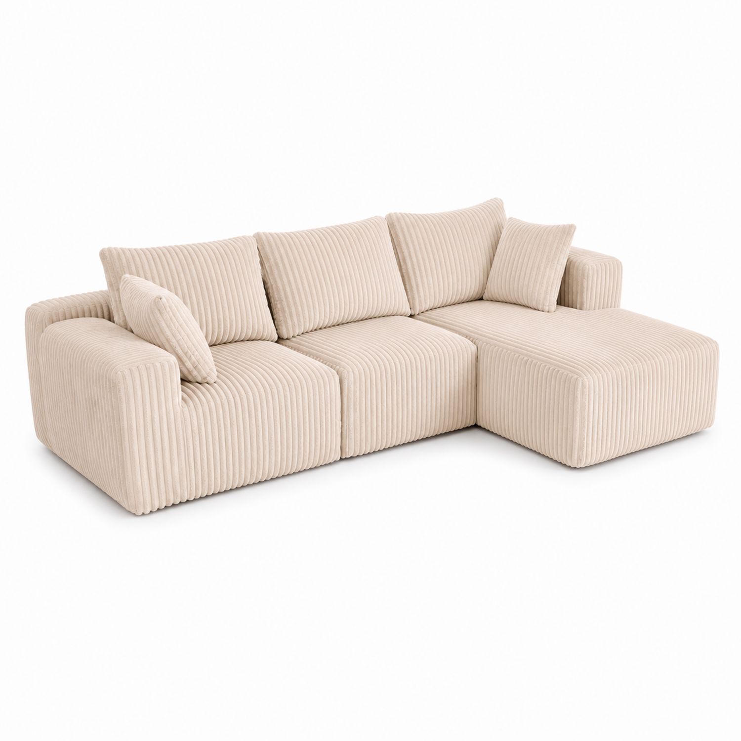 Sofá esquinero de chenilla beige con chaise longue, 300 cm-luntrivaria