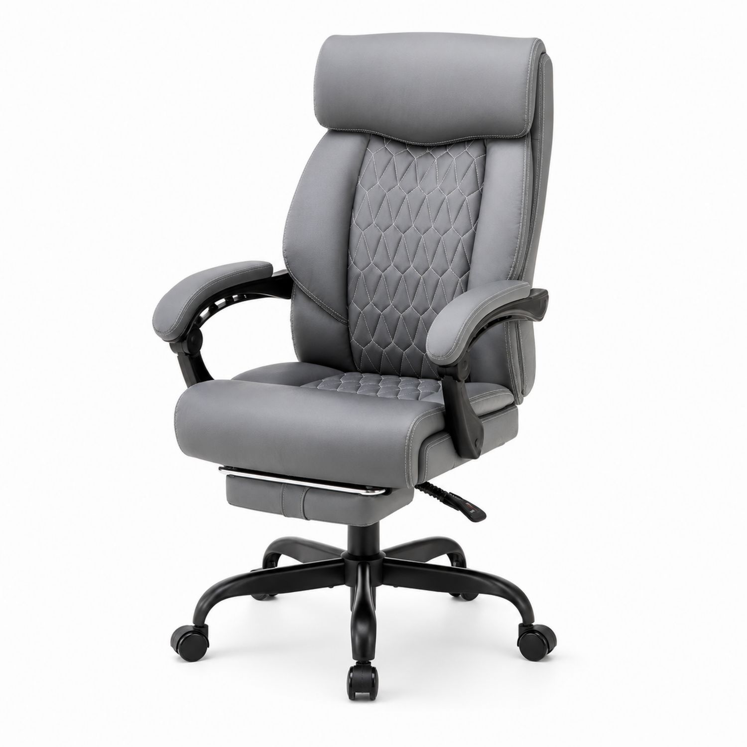 Silla de oficina de cuero sintético gris con respaldo alto-luntrivaria