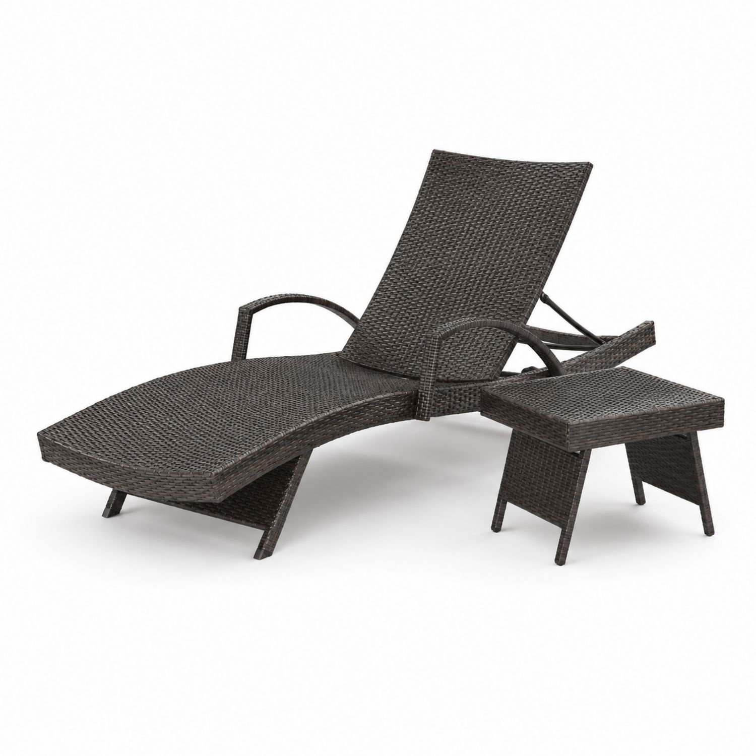 Conjunto de tumbona de ratán sintético marrón con mesa-luntrivaria