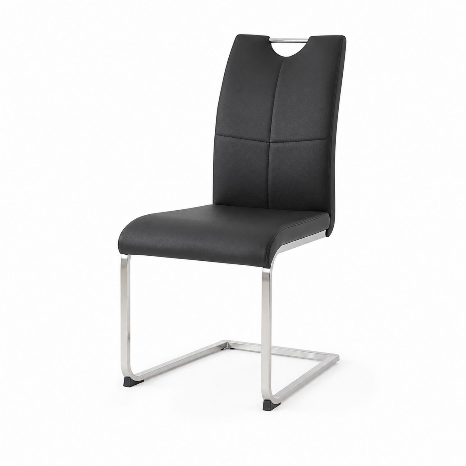 Silla de comedor en cuero sintético negro con estructura de acero inoxidable-luntrivaria