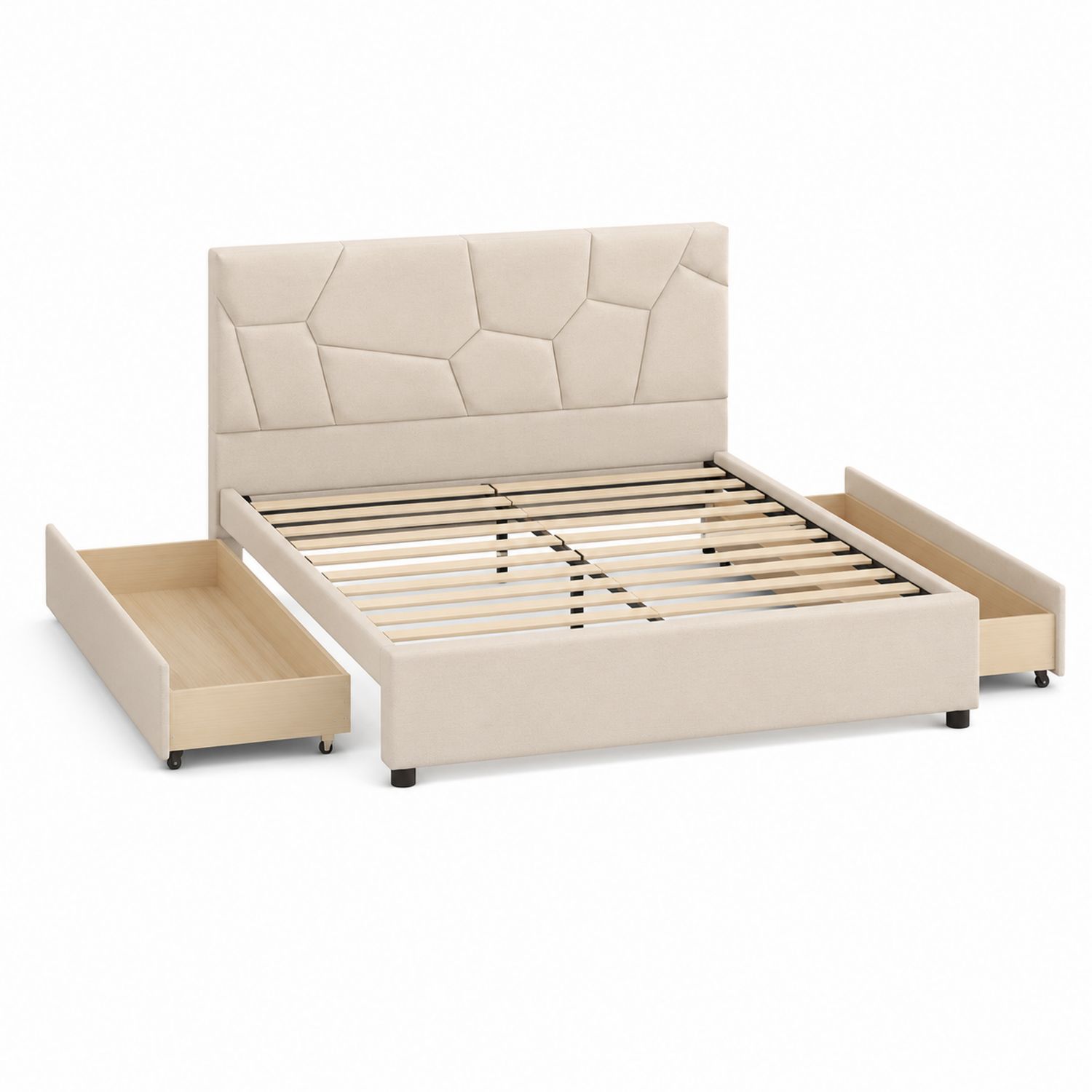 Cama de matrimonio con cabecero tapizado y cajones beige 200x160 cm-luntrivaria