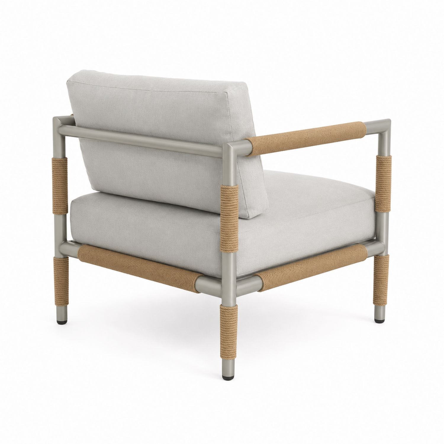 Silla de metal para exteriores con cuerda y cojines gris-luntrivaria