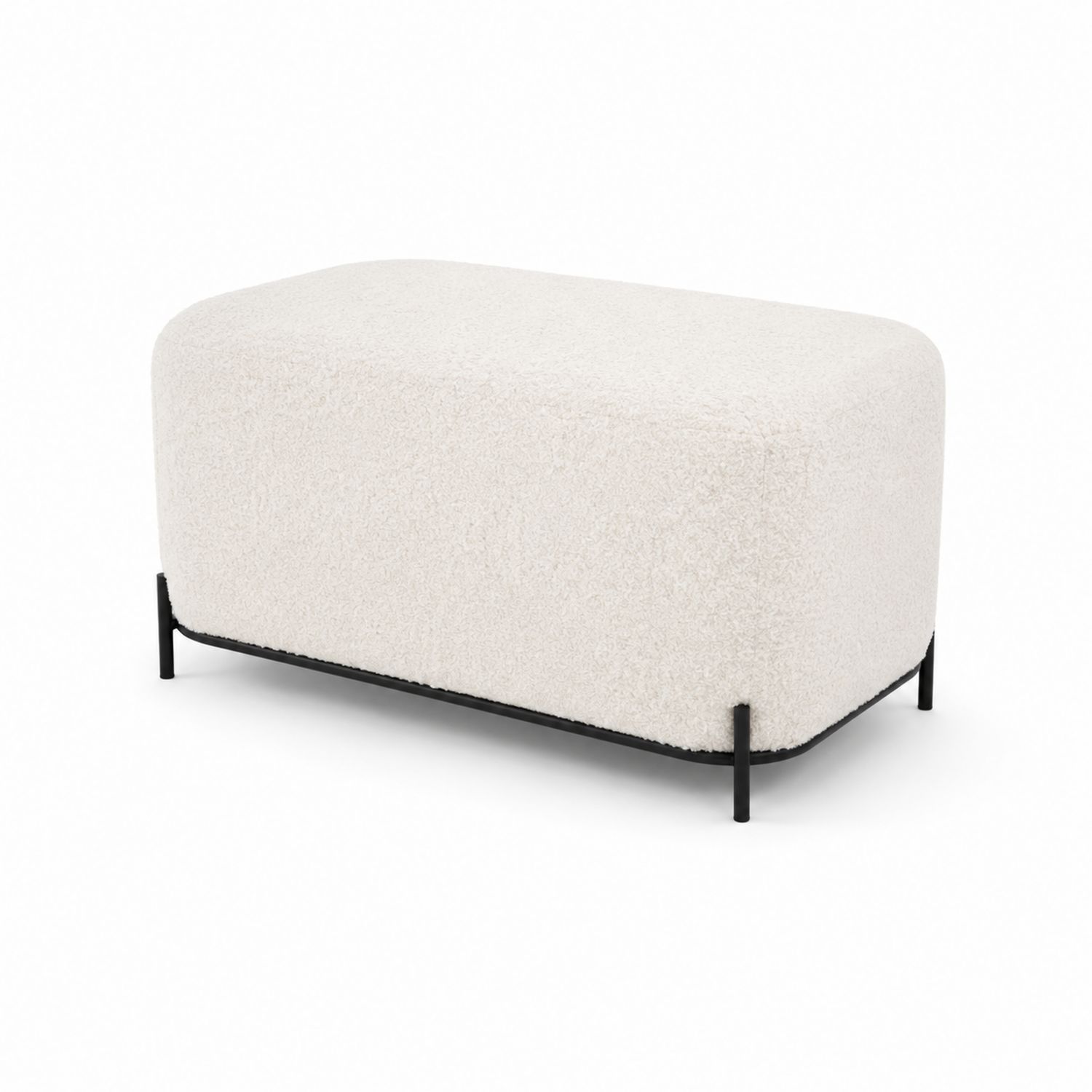 Banco rectangular de tejido de bouclé blanco con base metálica-luntrivaria