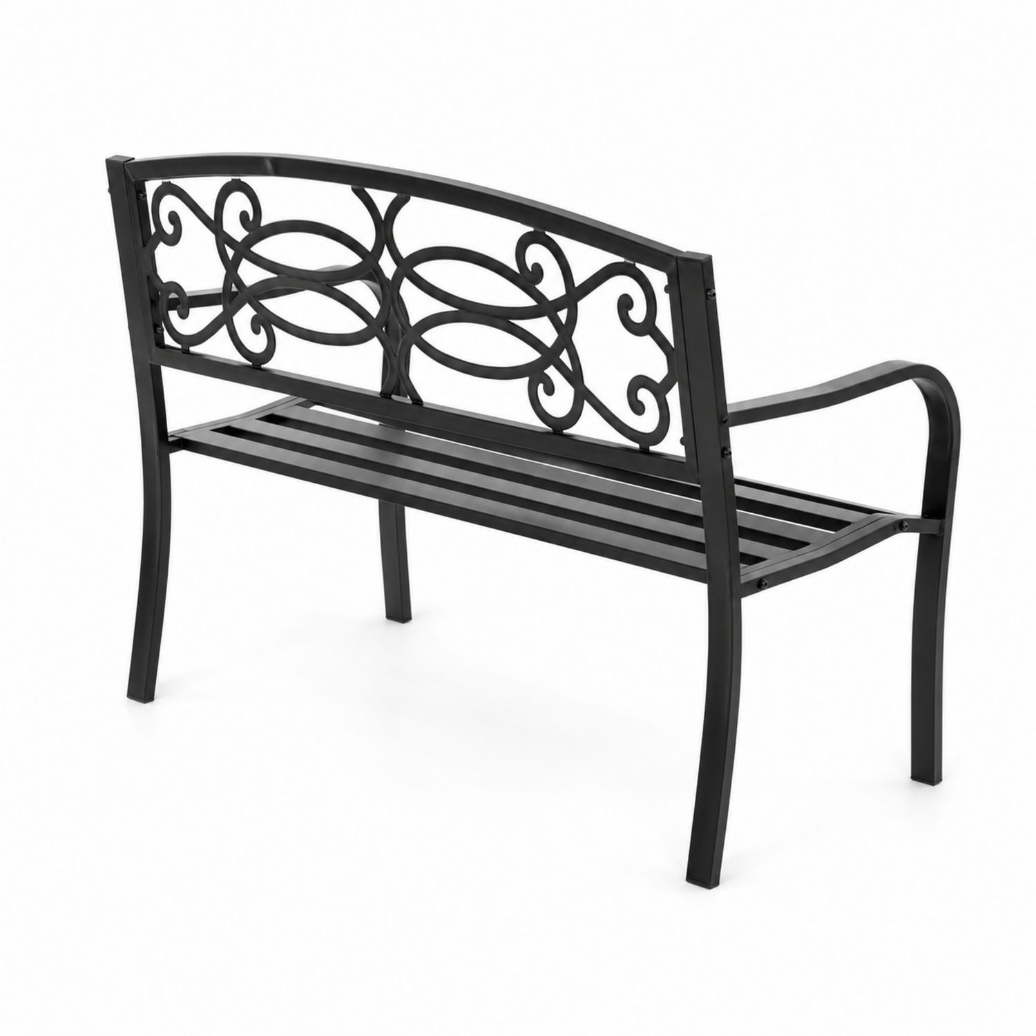 Banco de metal con respaldo decorativo-luntrivaria