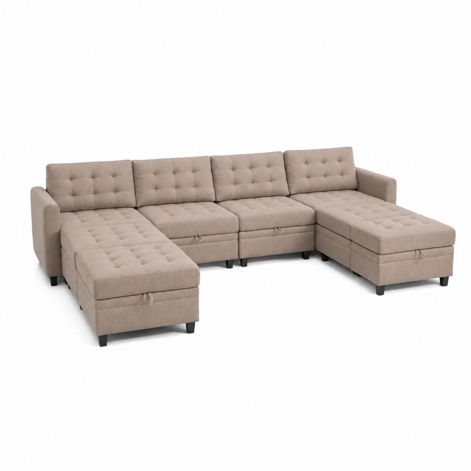 Sofá Seccional Modular en Forma de U en Tela de Poliéster Beige-luntrivaria