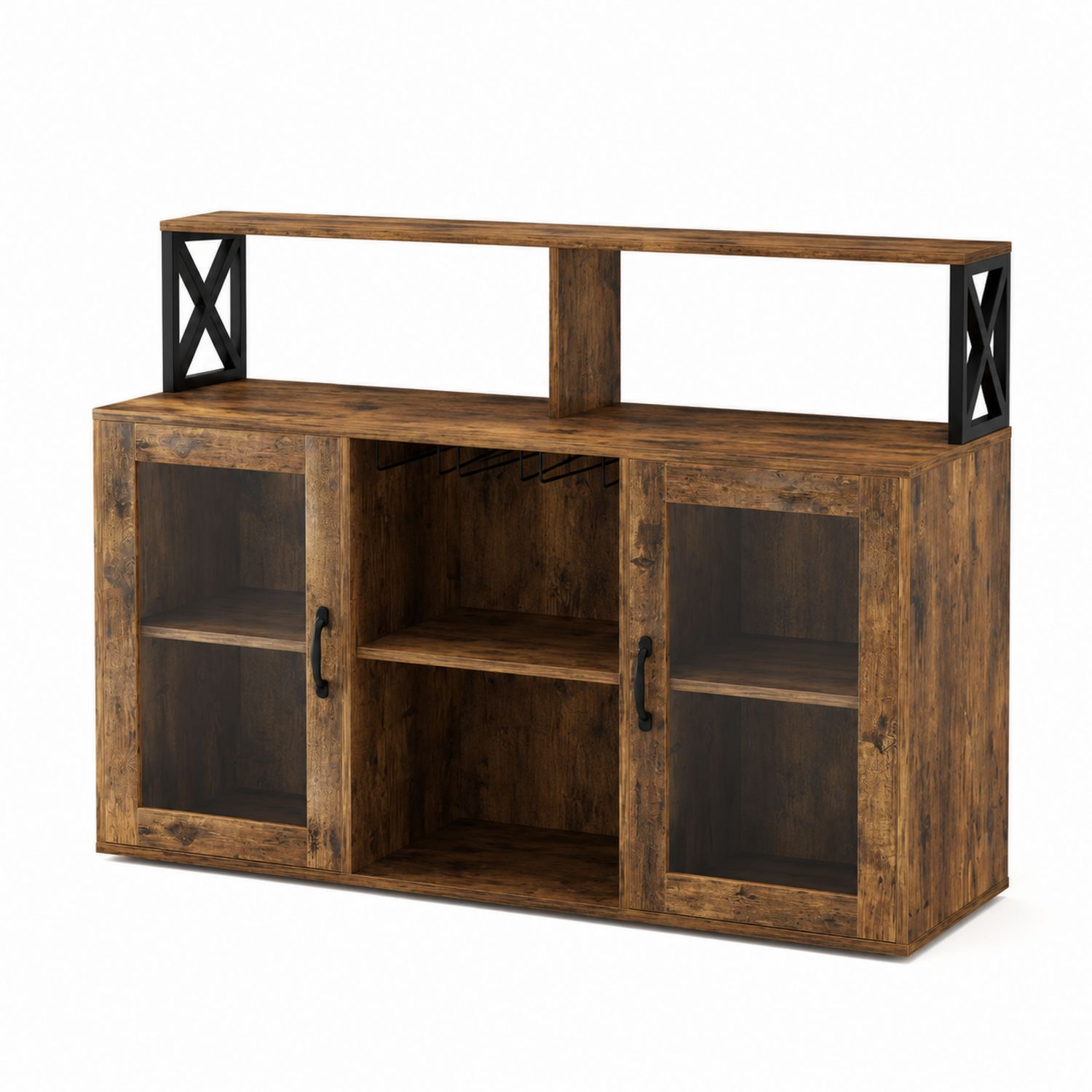Aparador de Madera con Puertas de Vidrio y Estante Metálico-luntrivaria