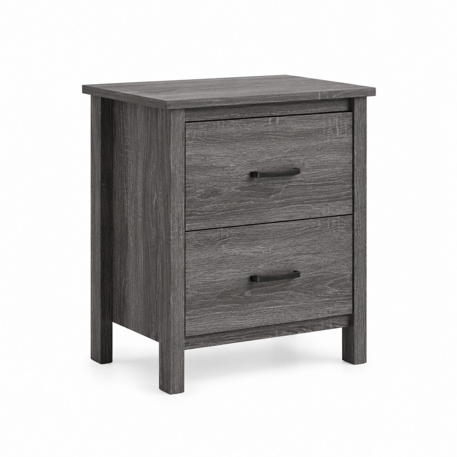 Mesita de noche de madera compuesta gris con dos cajones-luntrivaria