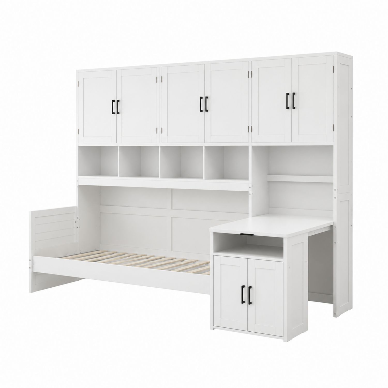 Cama de Madera con Almacenamiento Blanco y Escritorio 200x90 cm-luntrivaria