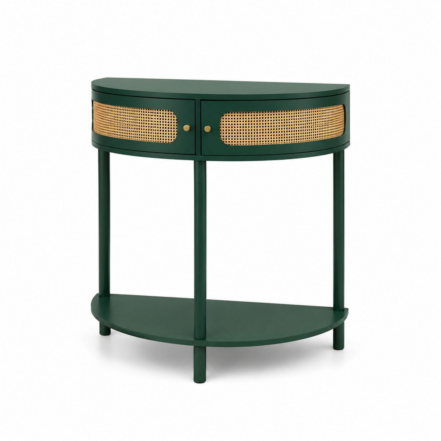 Consola semicircular de madera y ratán verde-luntrivaria