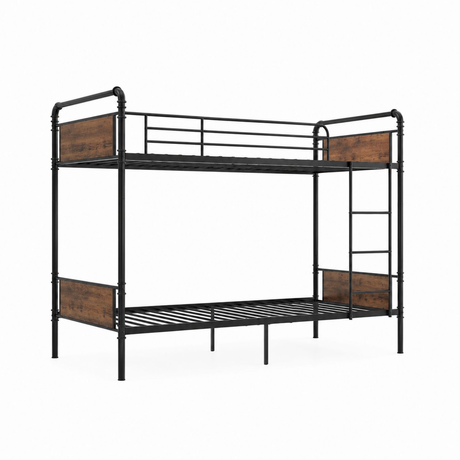 Litera de metal y madera contrachapada con escalera integrada, 200 cm x 90 cm x 150 cm, Negro/Marrón-luntrivaria