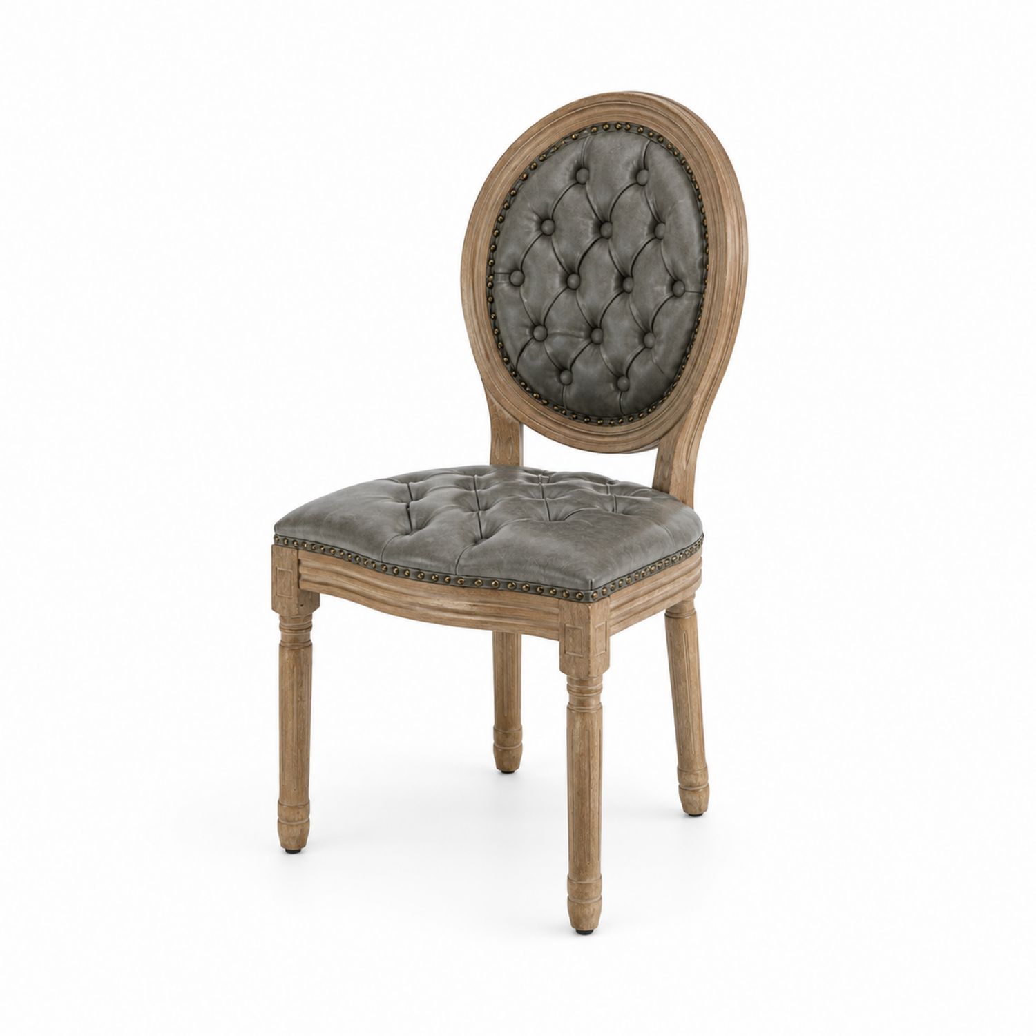 Silla de madera con tapizado de cuero sintético gris-luntrivaria
