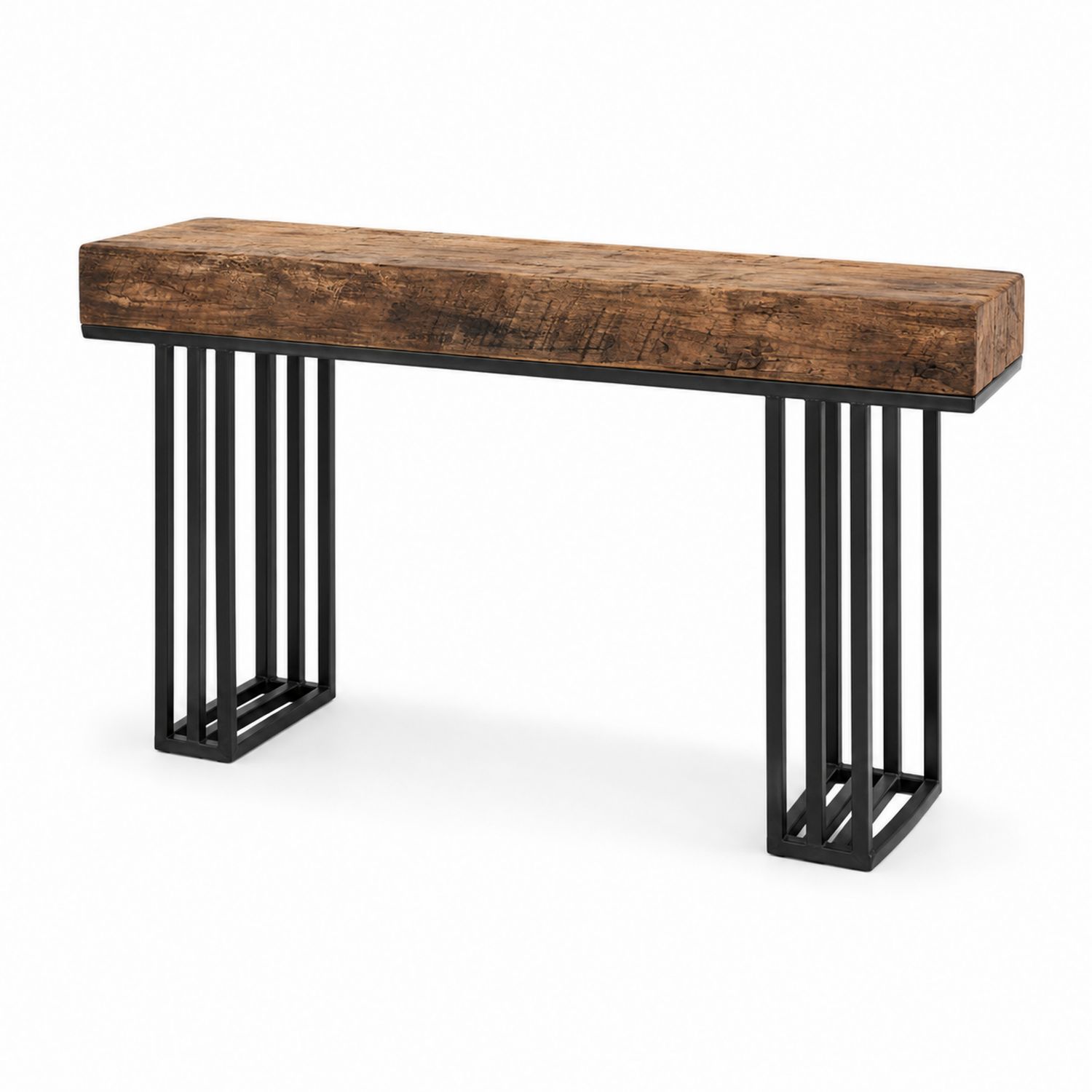 Mesa consola de roble maciza y acero 120x40x80 cm-luntrivaria