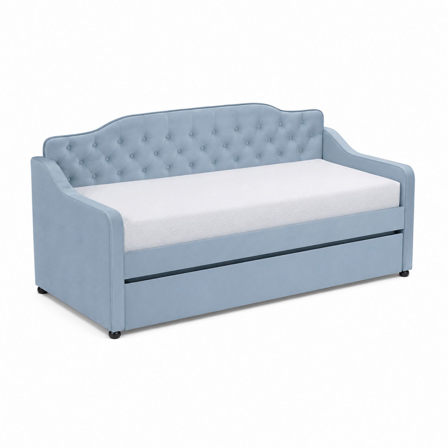 Cama nido tapizada en poliéster azul con respaldo capitoné 200x90 cm-luntrivaria