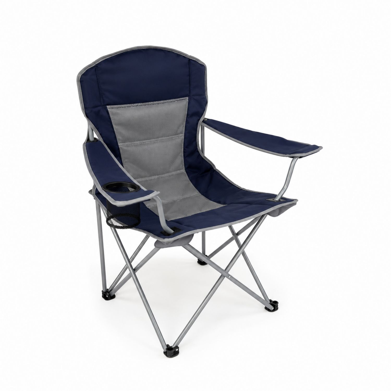 Silla plegable de poliéster y acero con portavasos Azul/Gris-luntrivaria